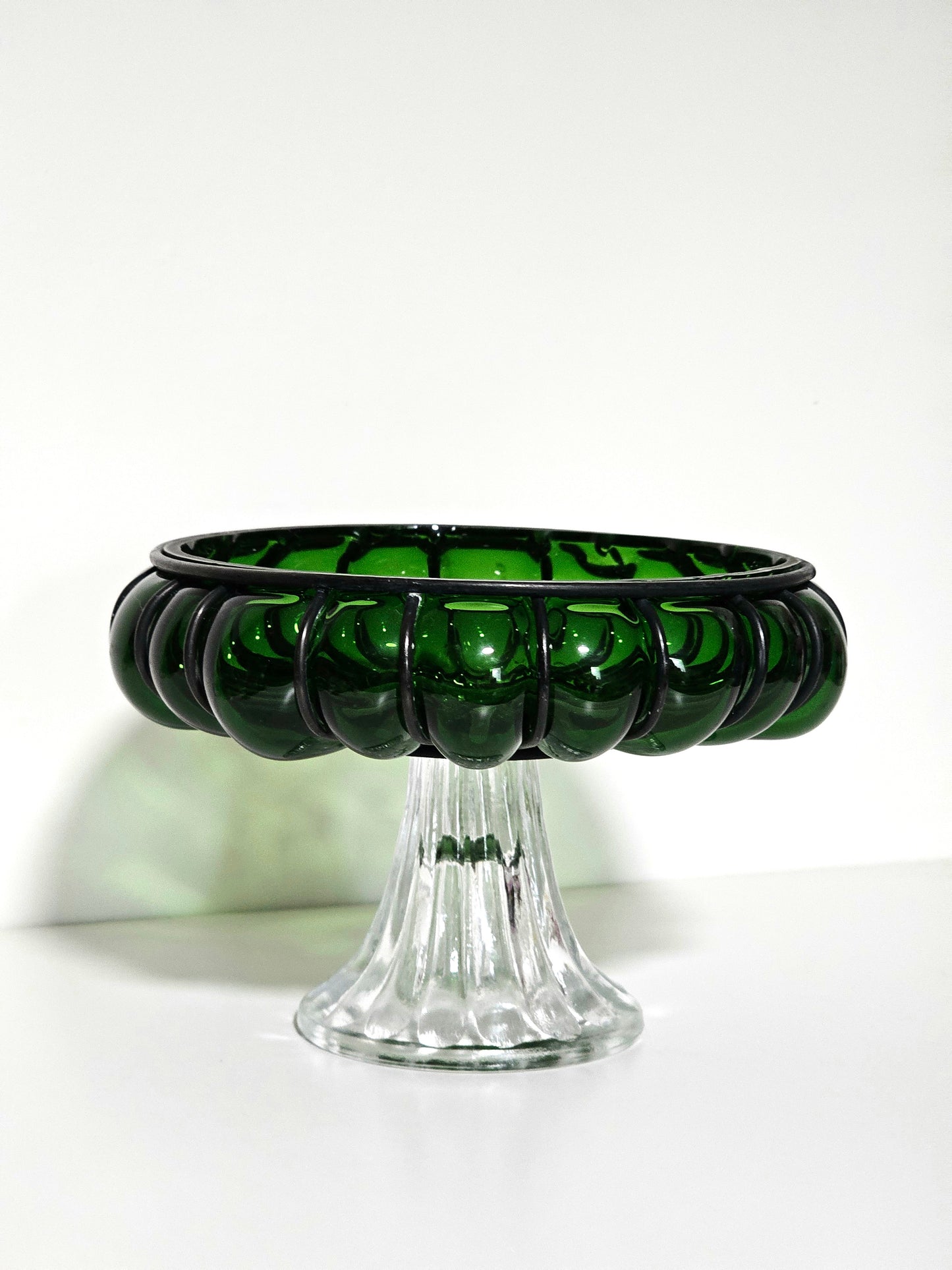 Emerald Caged Glass Pedestal Compote