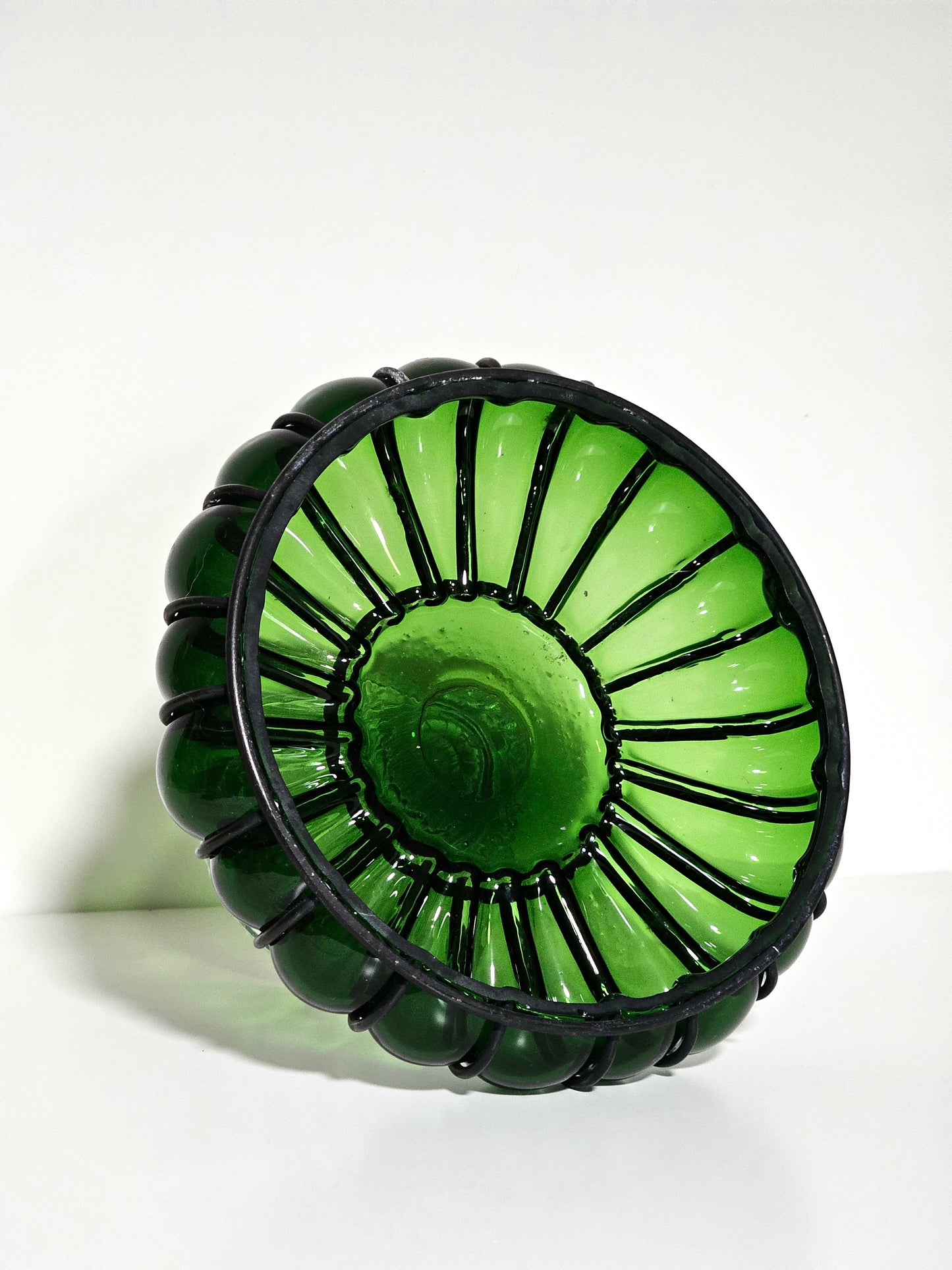 Emerald Caged Glass Pedestal Compote