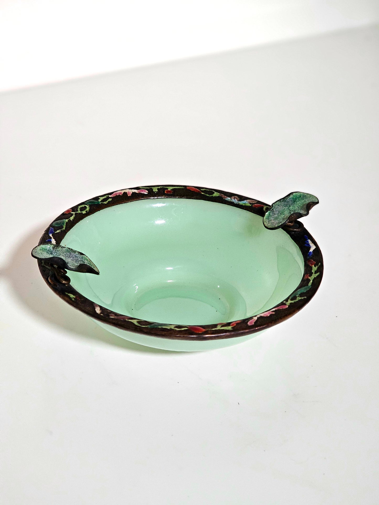 Rare Peking Glass Copper Rim Ashtray