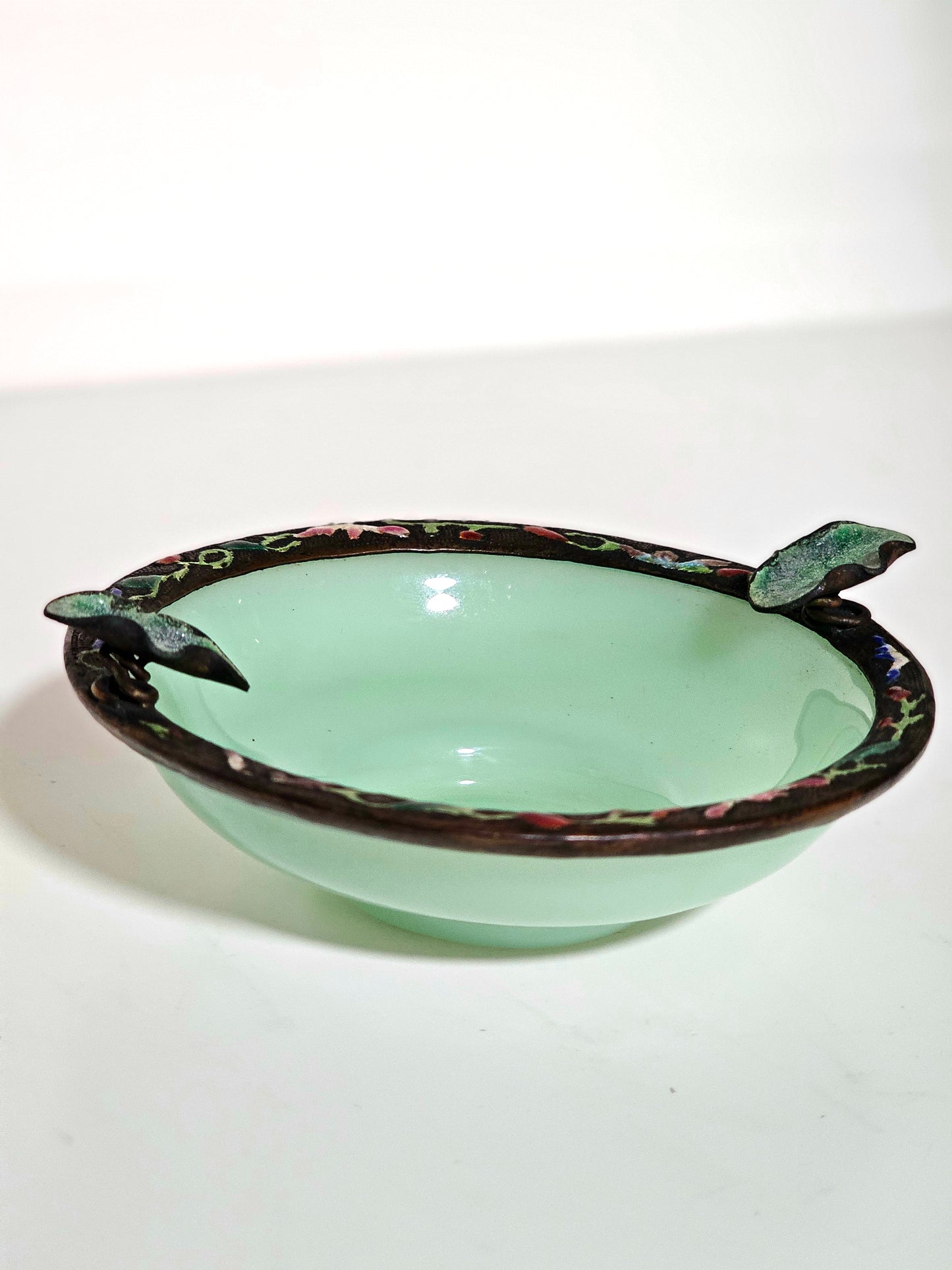 Rare Peking Glass Copper Rim Ashtray