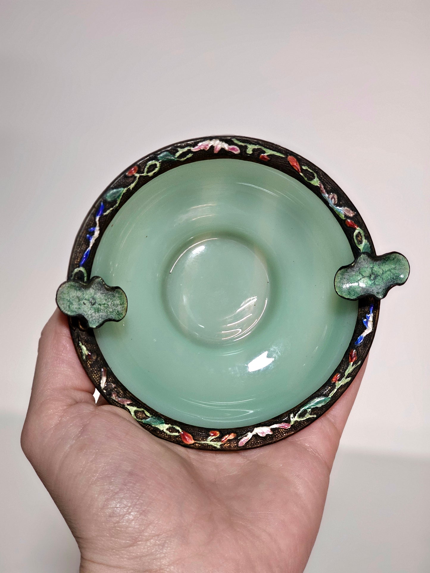 Rare Peking Glass Copper Rim Ashtray