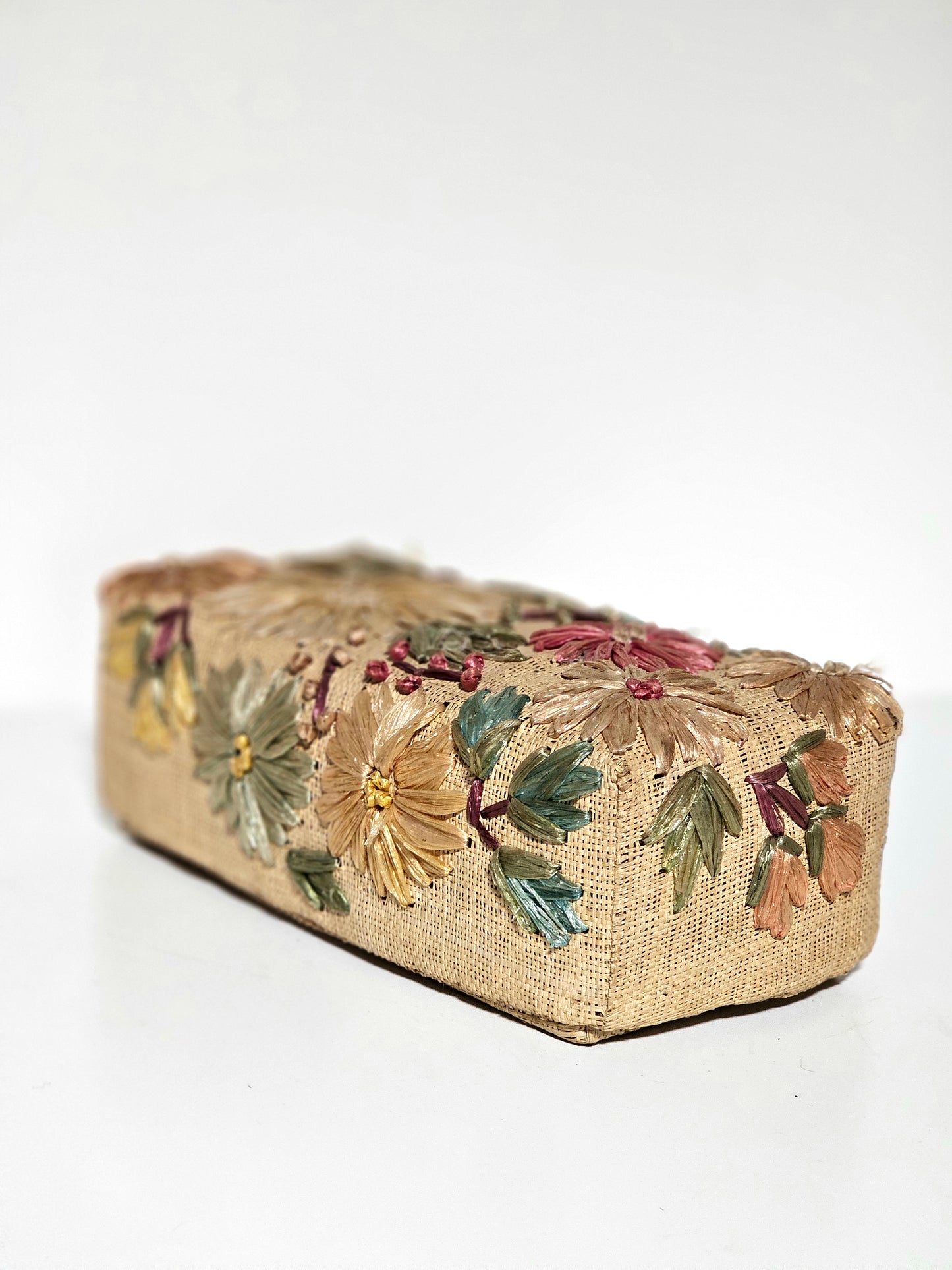Vintage Handmade Straw Embroidery Box