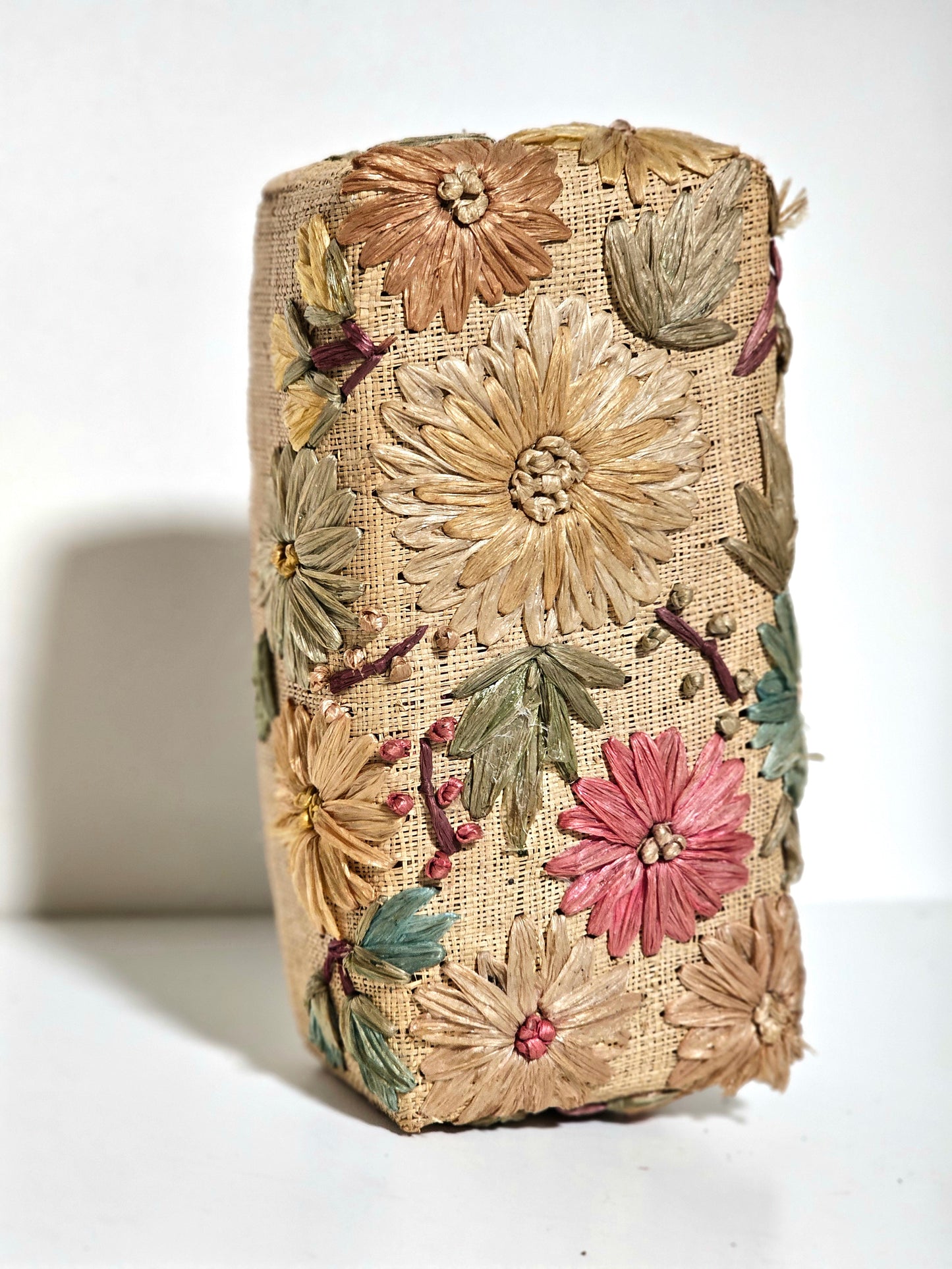 Vintage Handmade Straw Embroidery Box