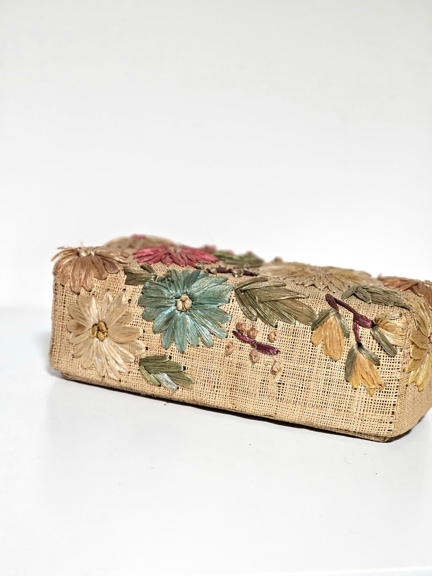 Vintage Handmade Straw Embroidery Box
