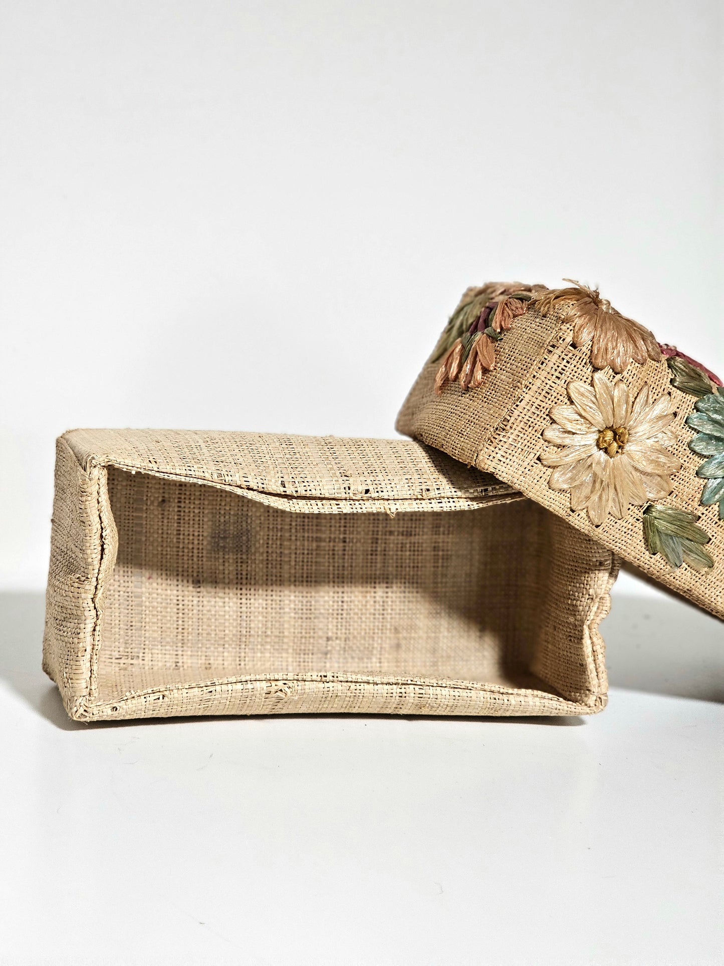 Vintage Handmade Straw Embroidery Box