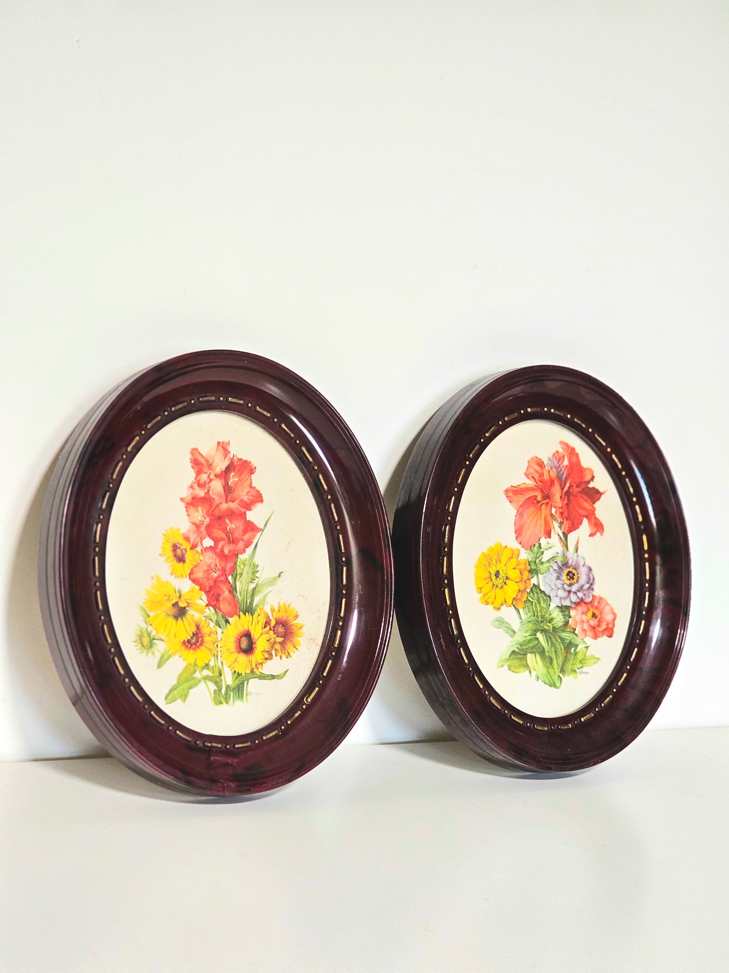 Vintage Oval Tortiseshell Flower Prints