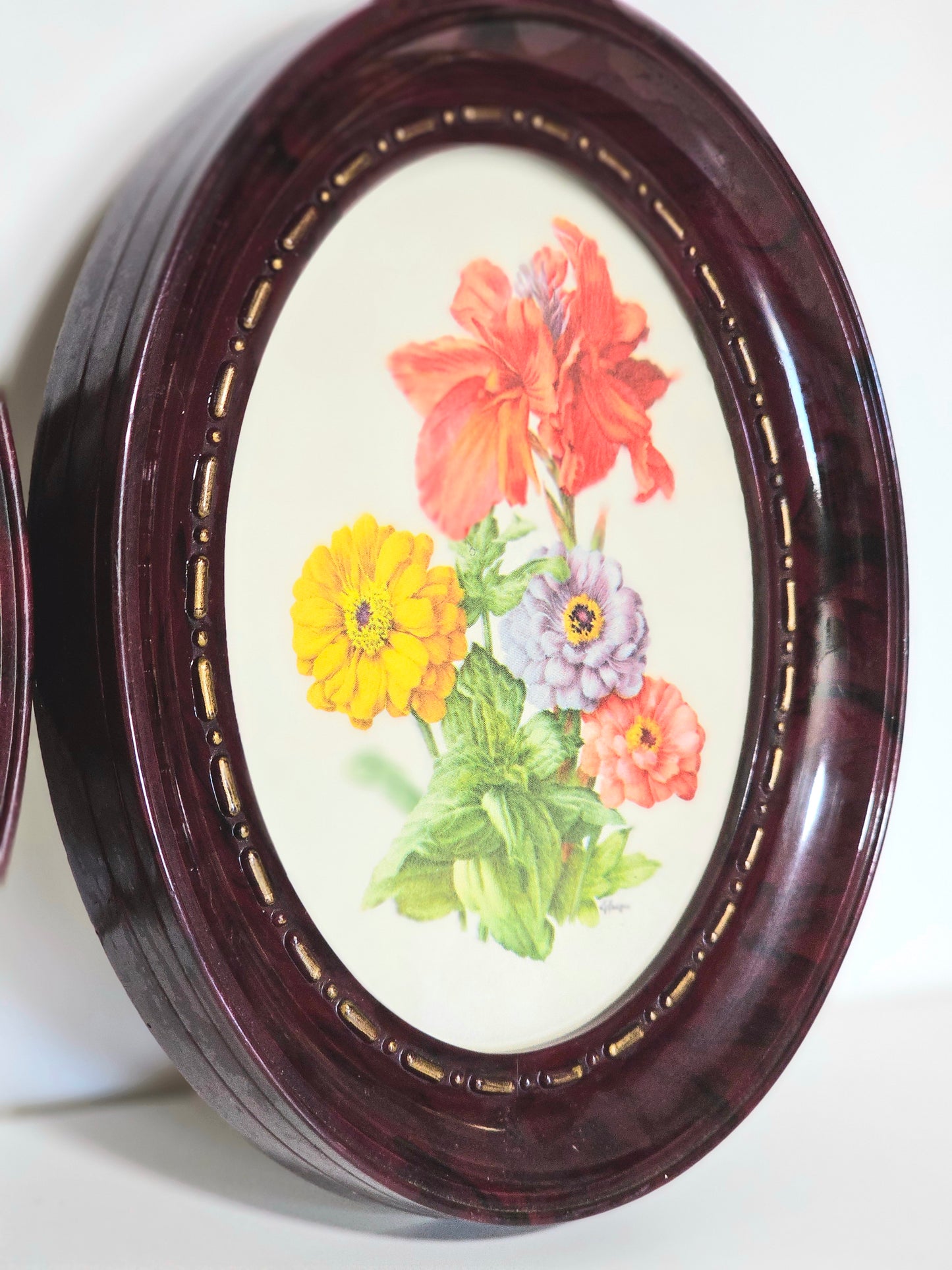 Vintage Oval Tortiseshell Flower Prints