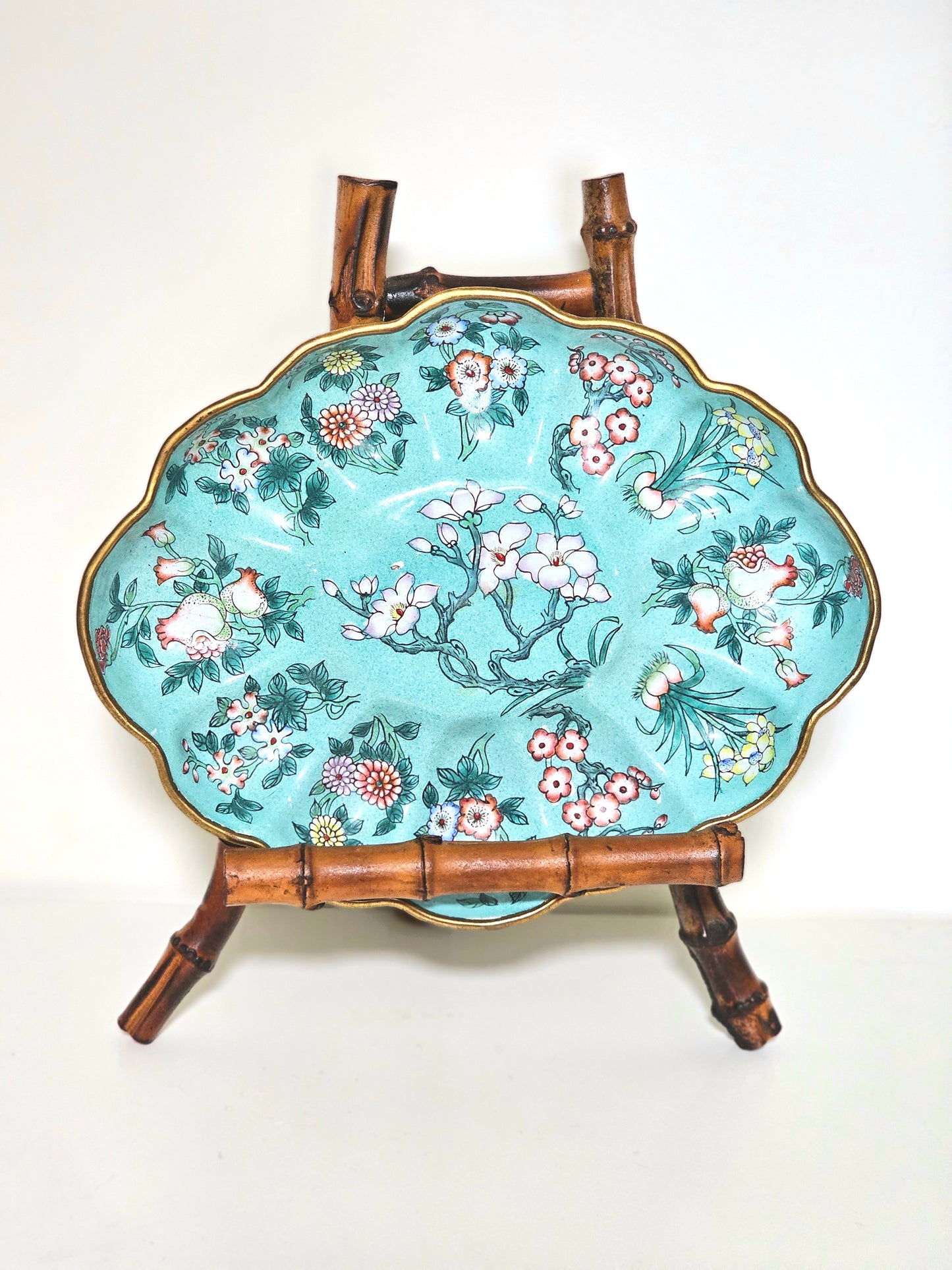 Antique Chinese Cloisonne Enameled Brass Tray