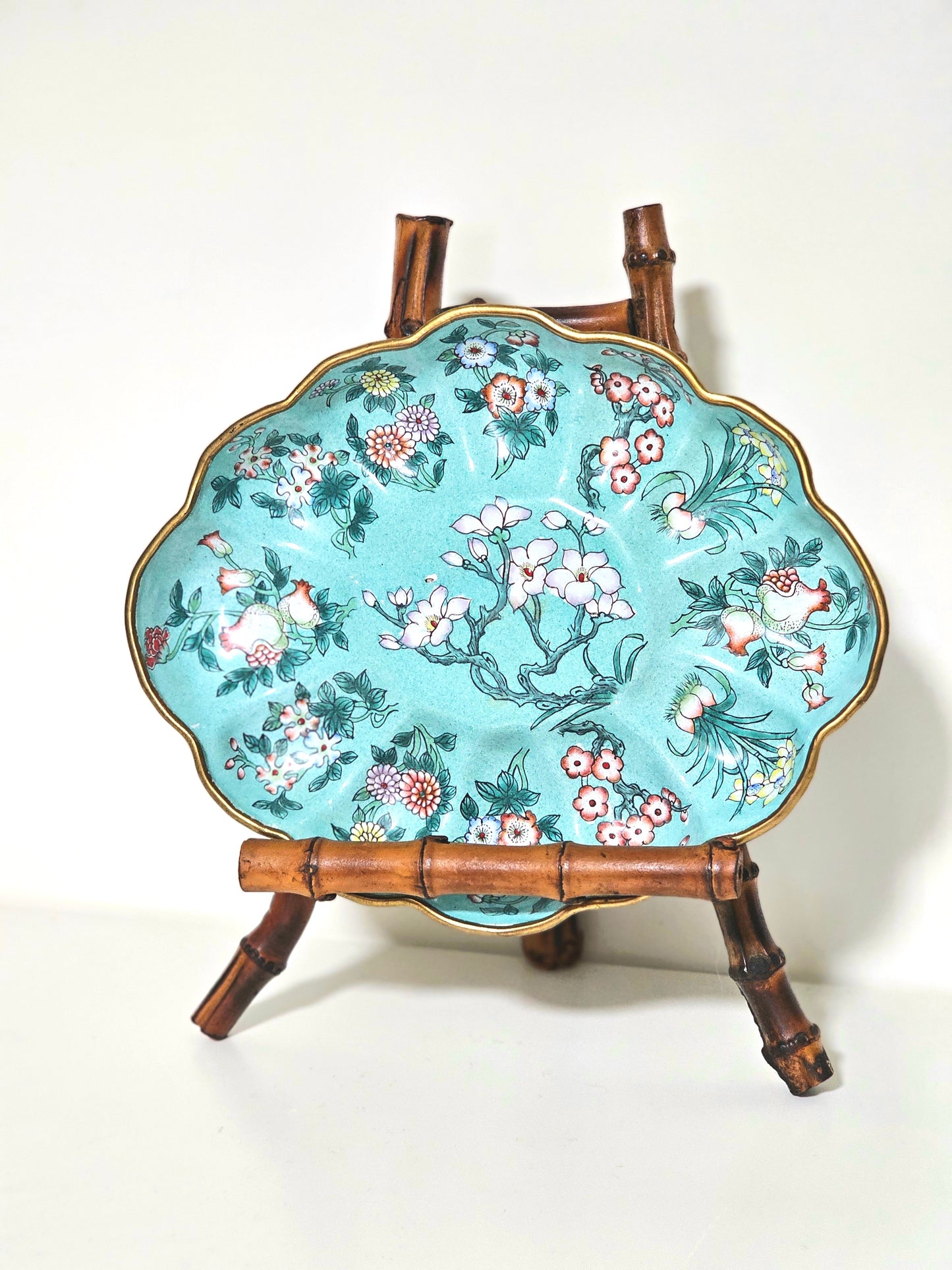 Antique Chinese Cloisonne Enameled Brass Tray