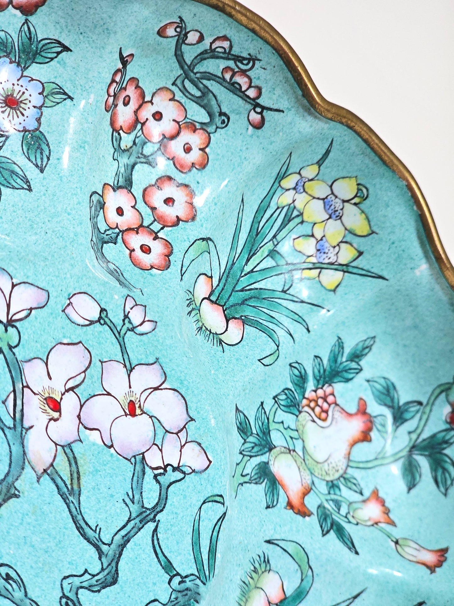 Antique Chinese Cloisonne Enameled Brass Tray