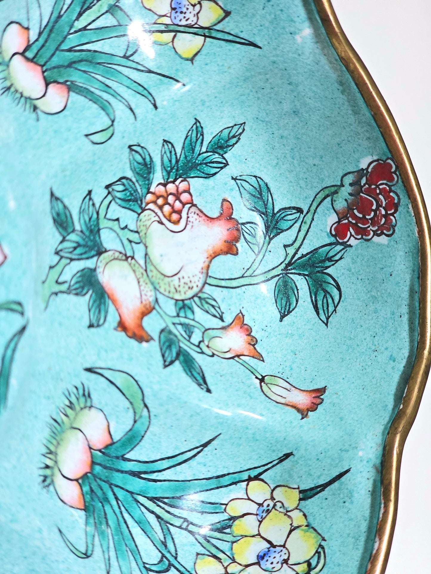 Antique Chinese Cloisonne Enameled Brass Tray