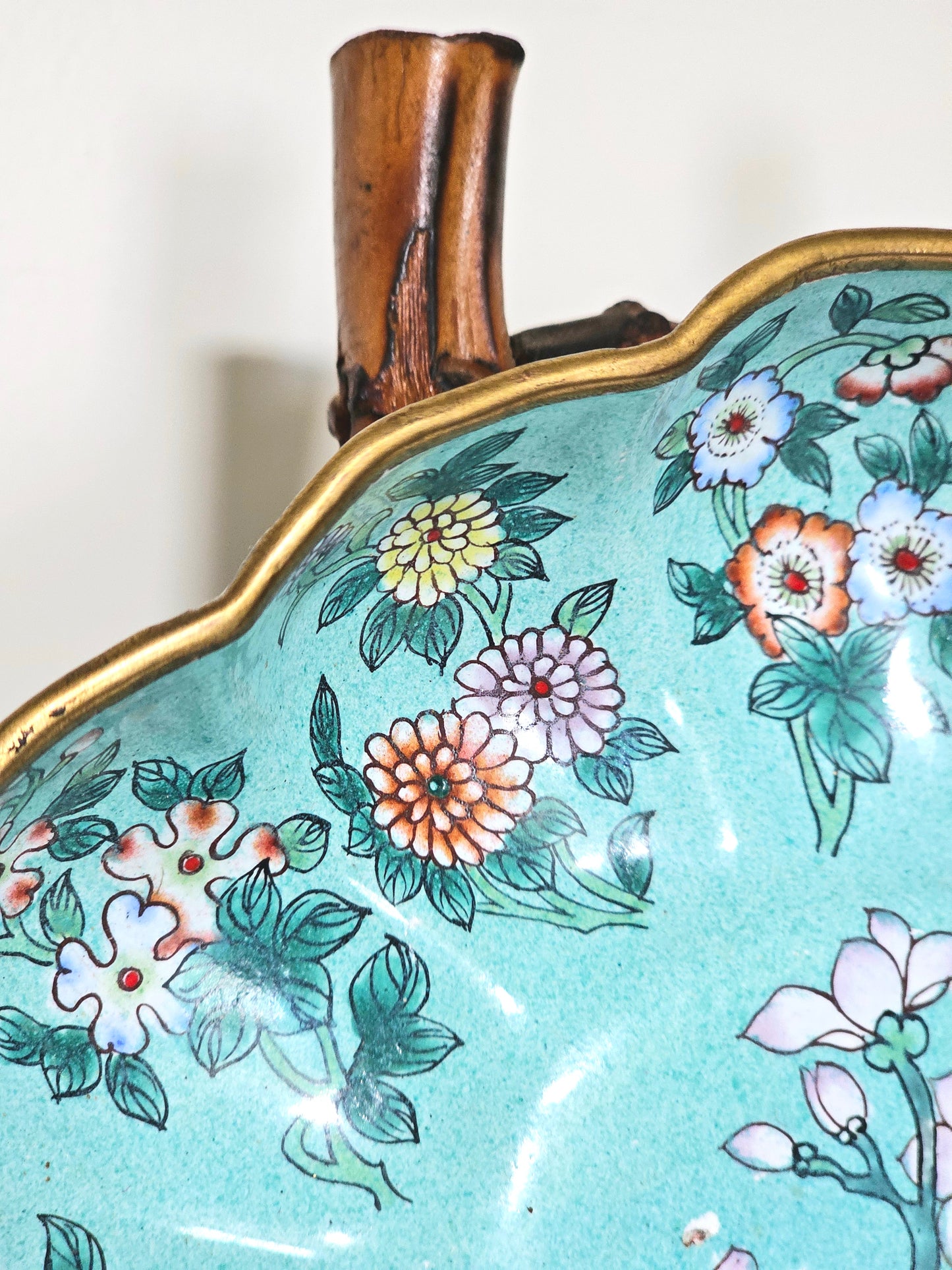 Antique Chinese Cloisonne Enameled Brass Tray