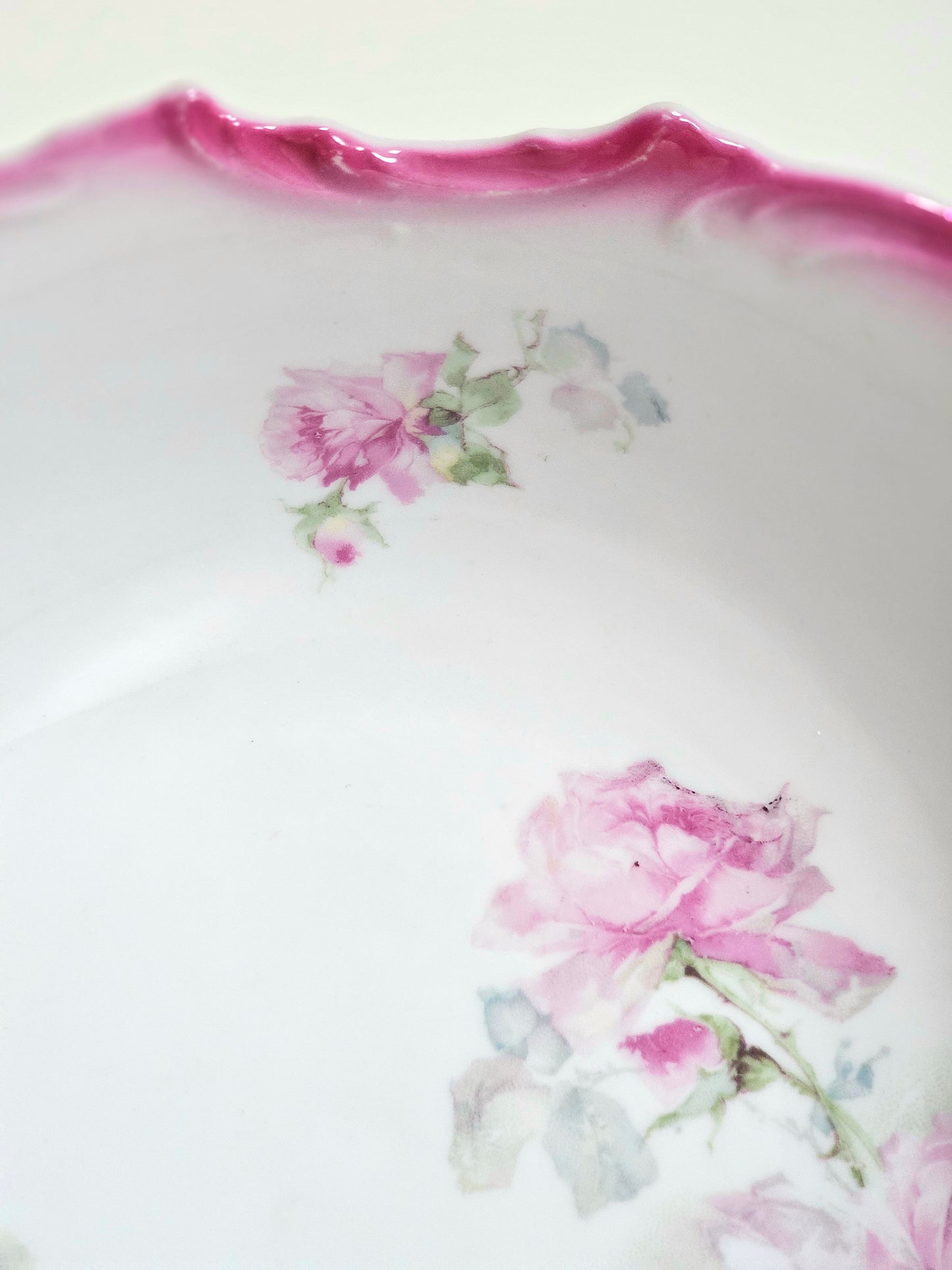 Porcelain Pink Rim Transferware Bowl