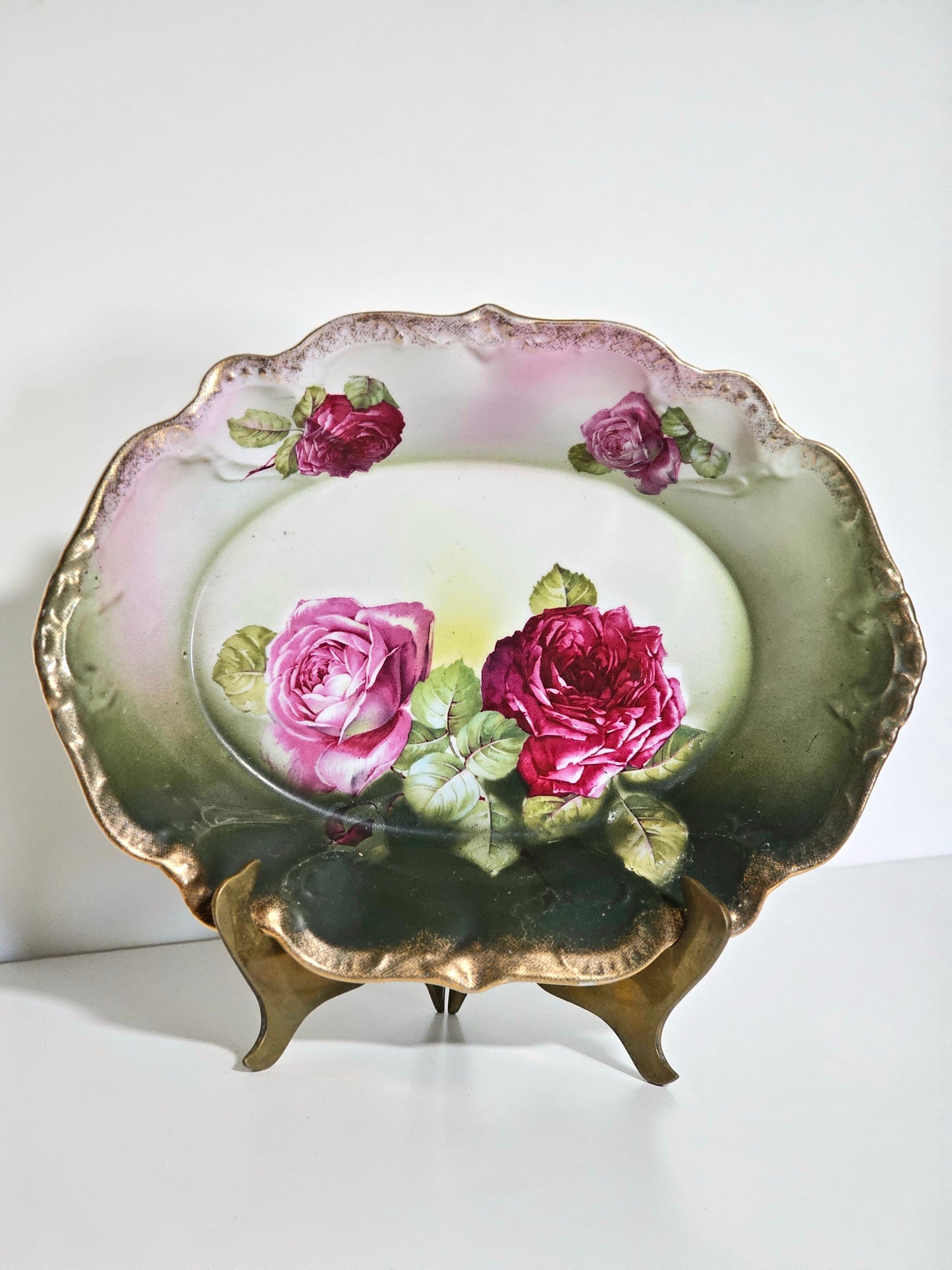 Antique Forest Green Gradient Transferware Bowl