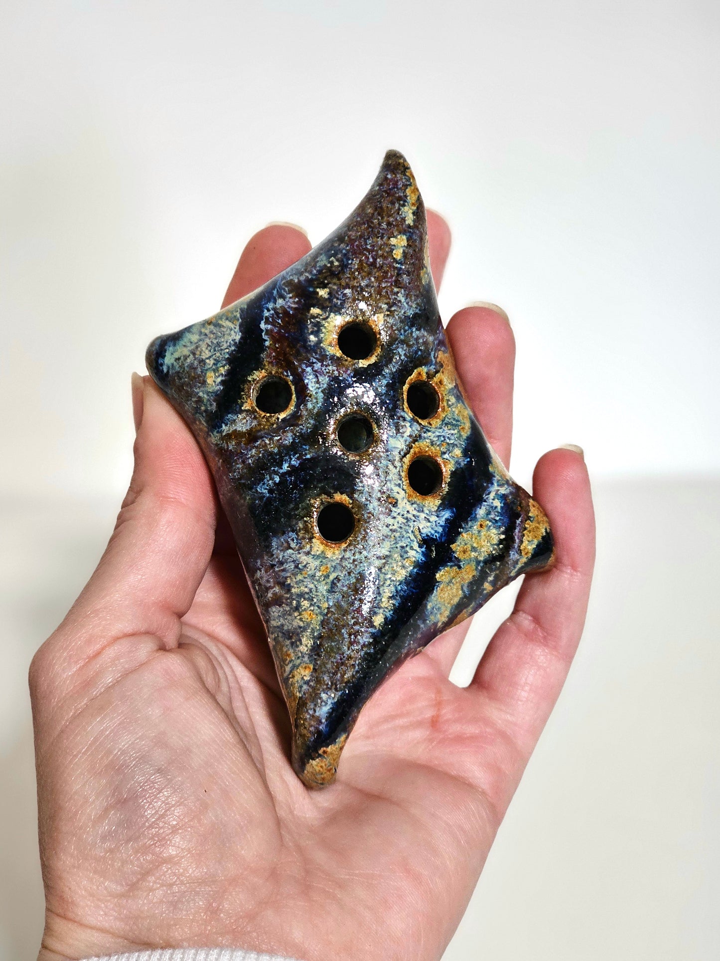 Studio Pottery Stonewear Glazed Flower Frog