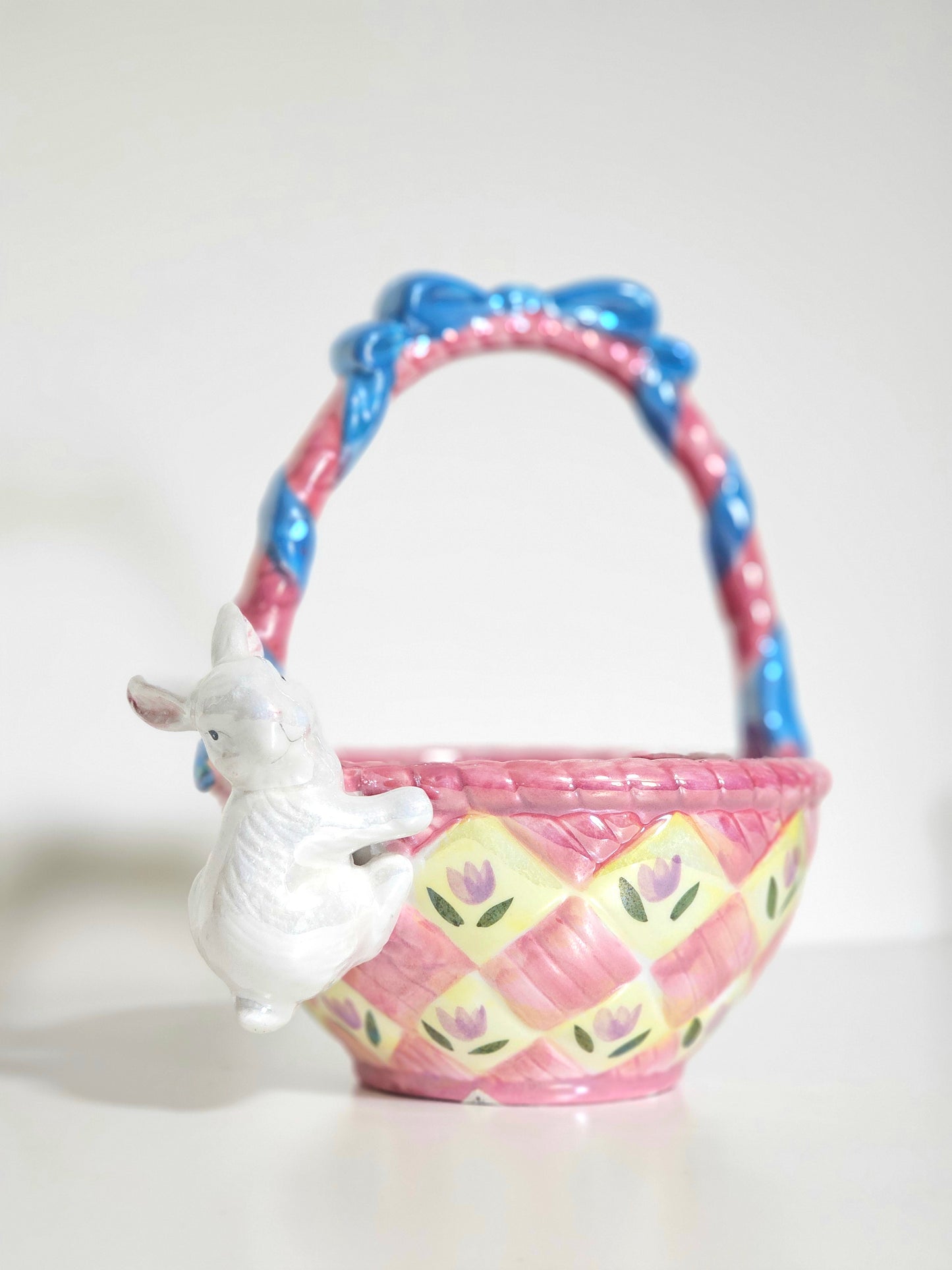 Ceramic Lustre Egg-Shaped Bunny Easter Basket