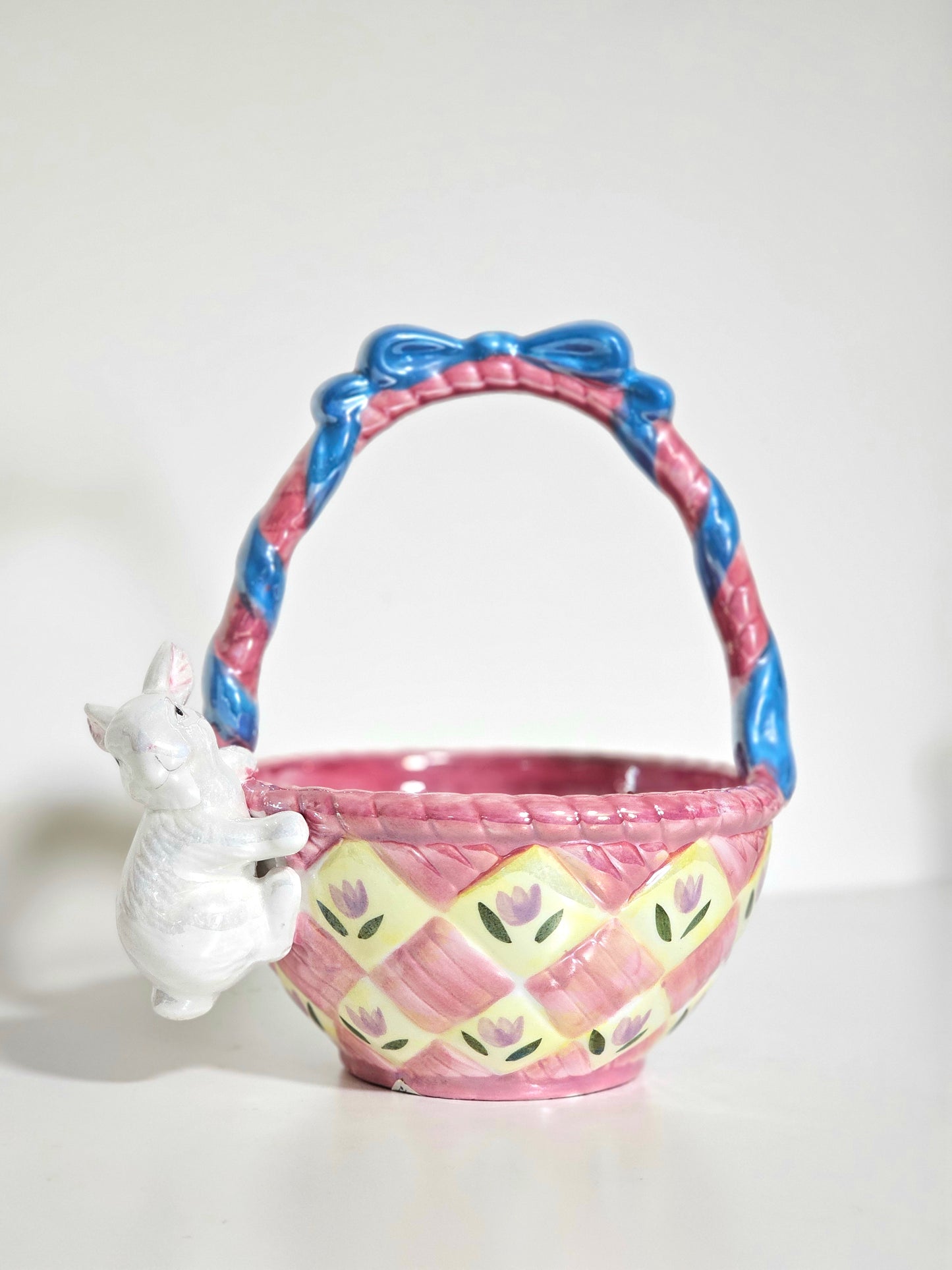 Ceramic Lustre Egg-Shaped Bunny Easter Basket