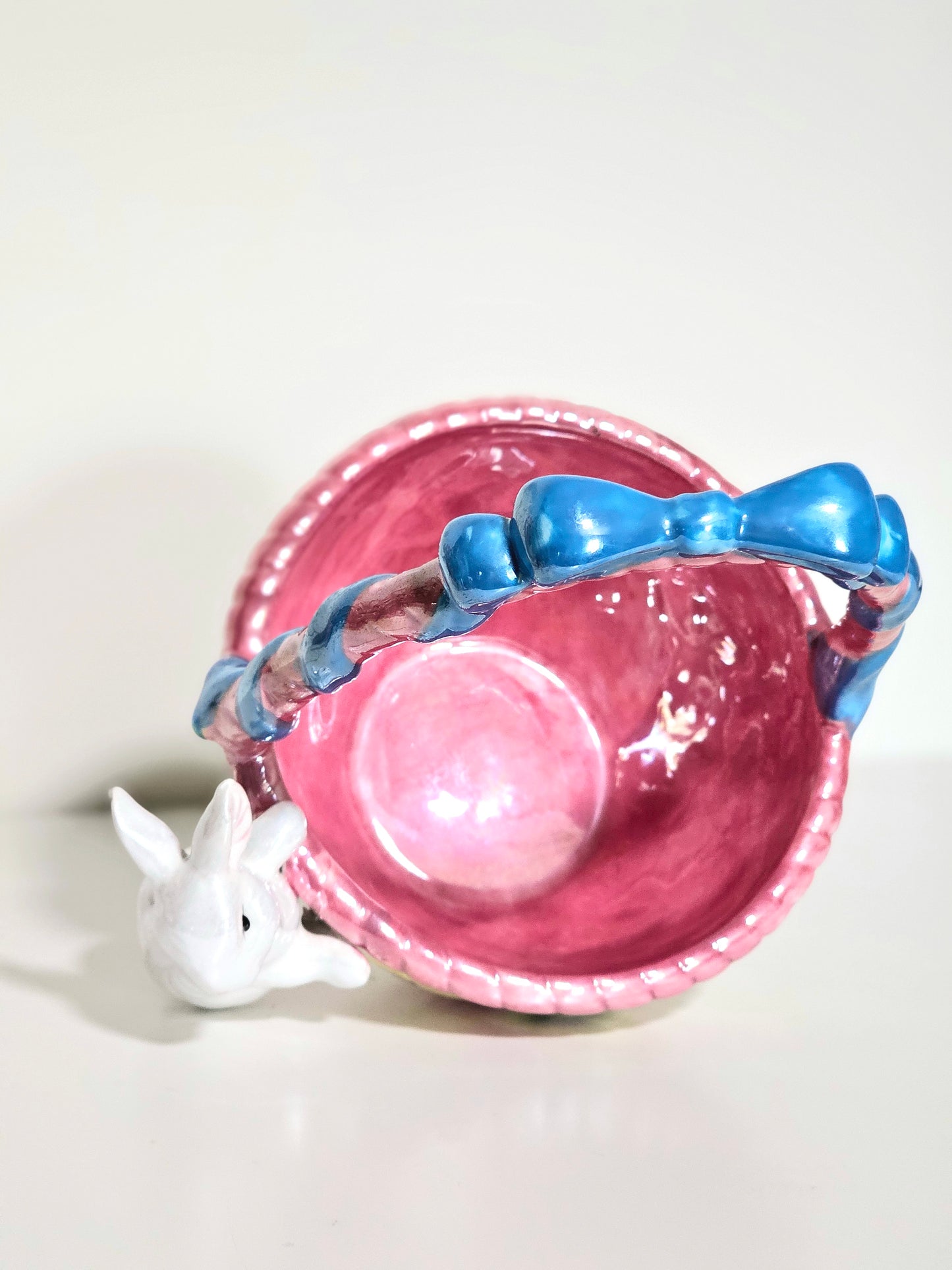 Ceramic Lustre Egg-Shaped Bunny Easter Basket