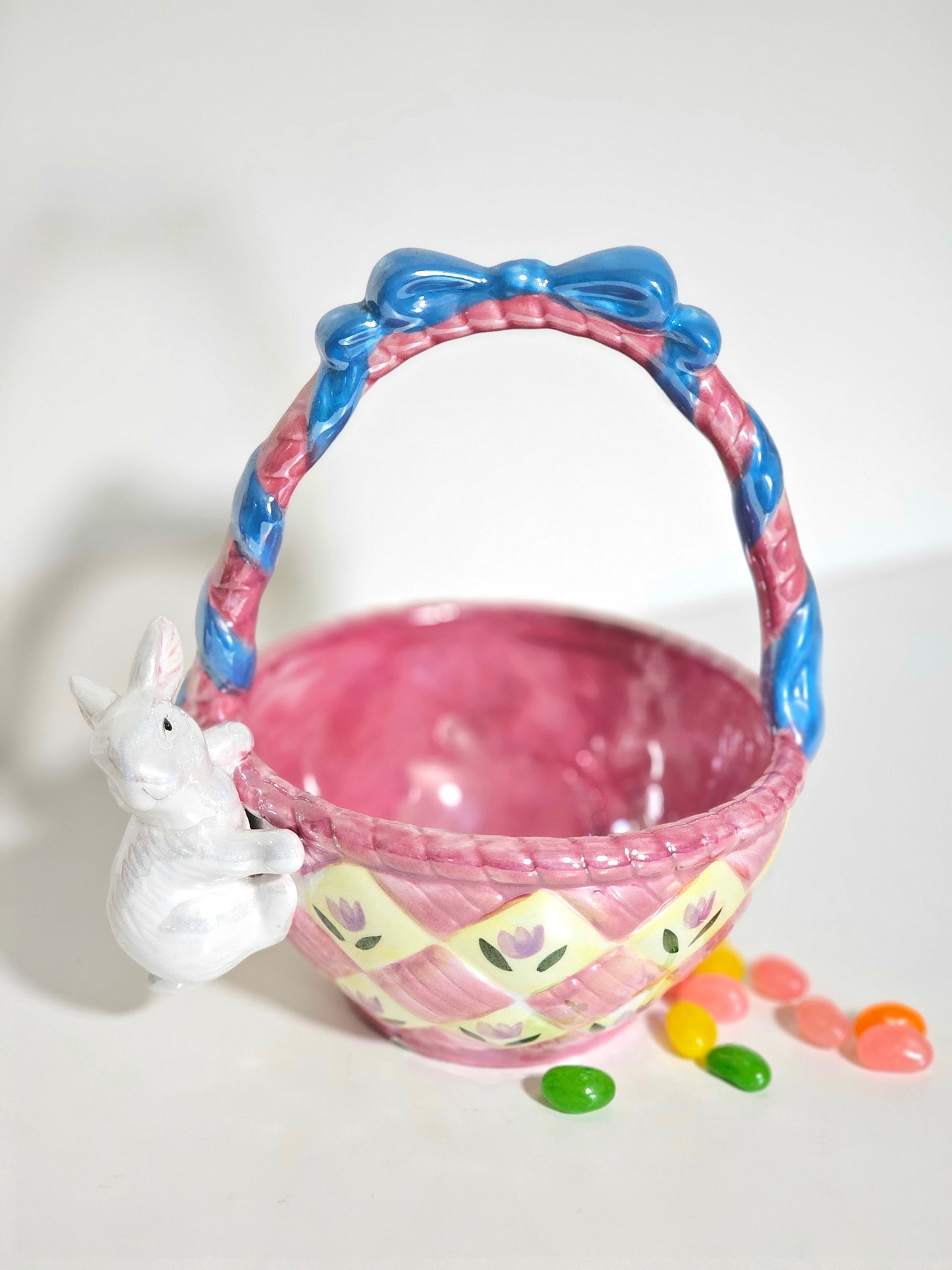 Ceramic Lustre Egg-Shaped Bunny Easter Basket
