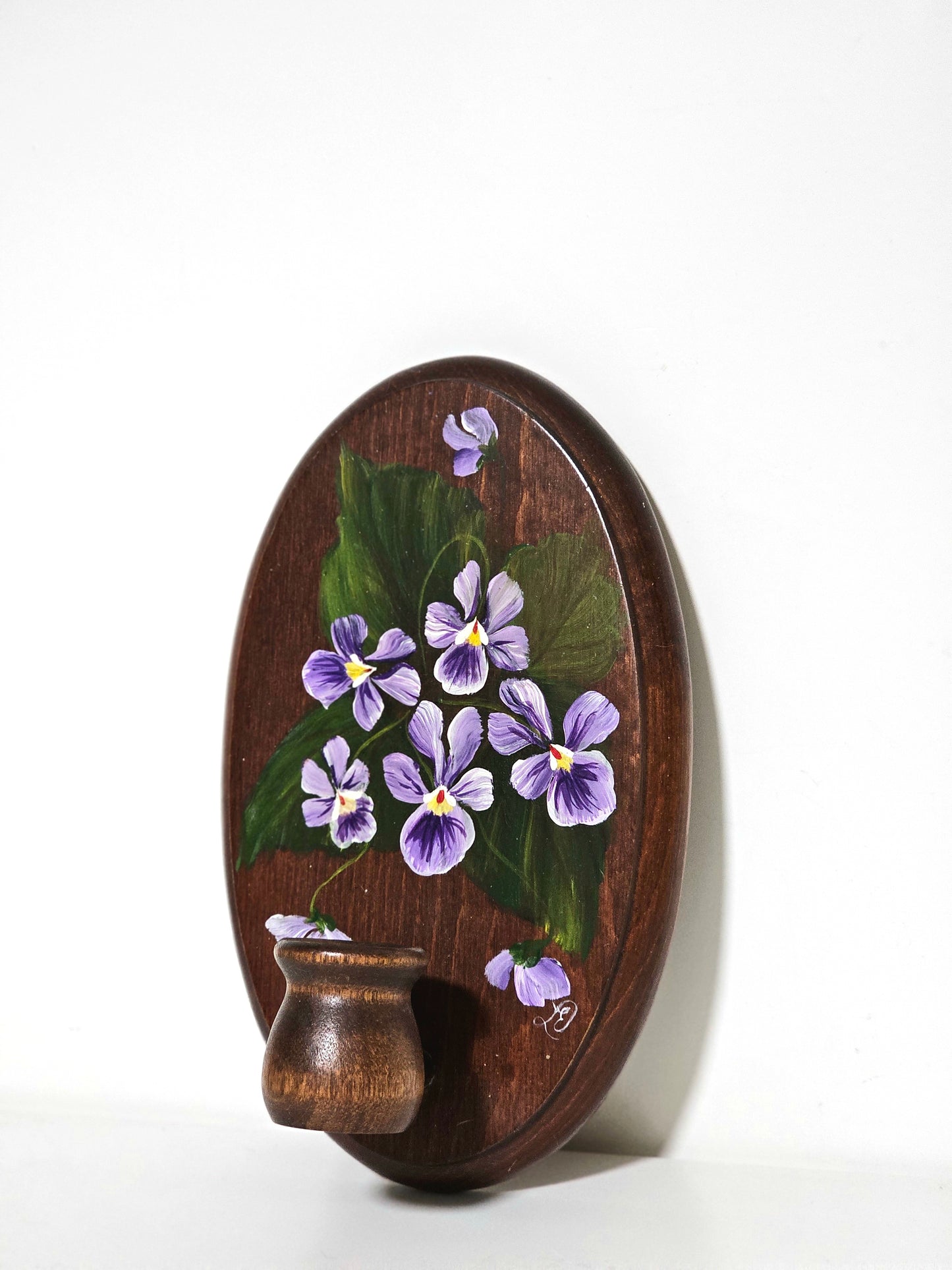 Handpainted Cottage Pansy Wall Candle Holder