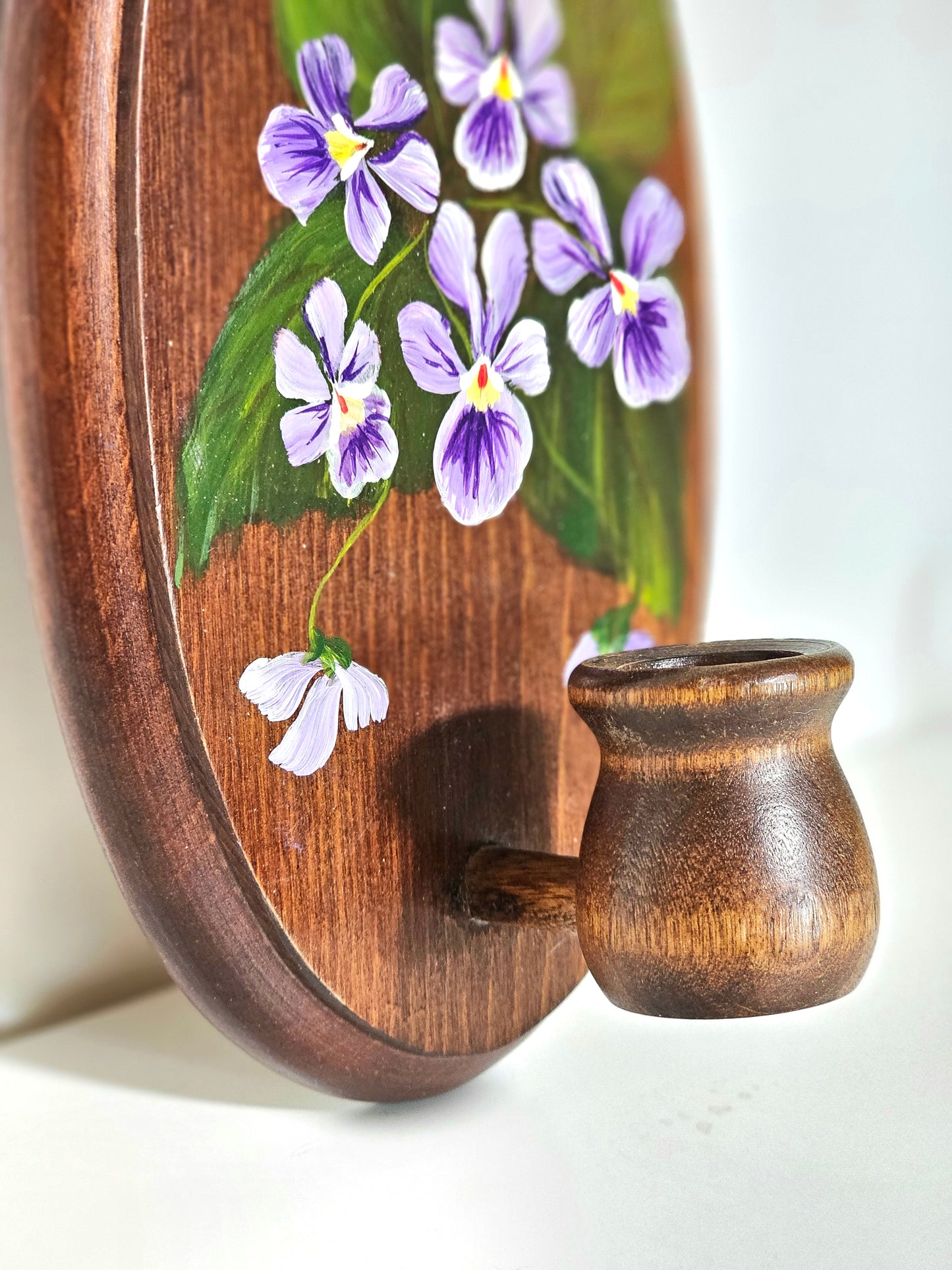 Handpainted Cottage Pansy Wall Candle Holder