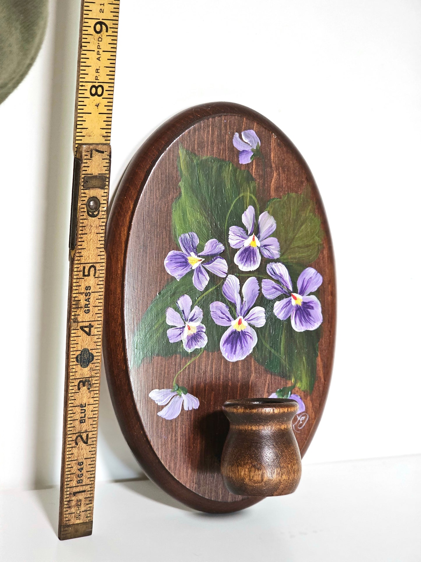 Handpainted Cottage Pansy Wall Candle Holder