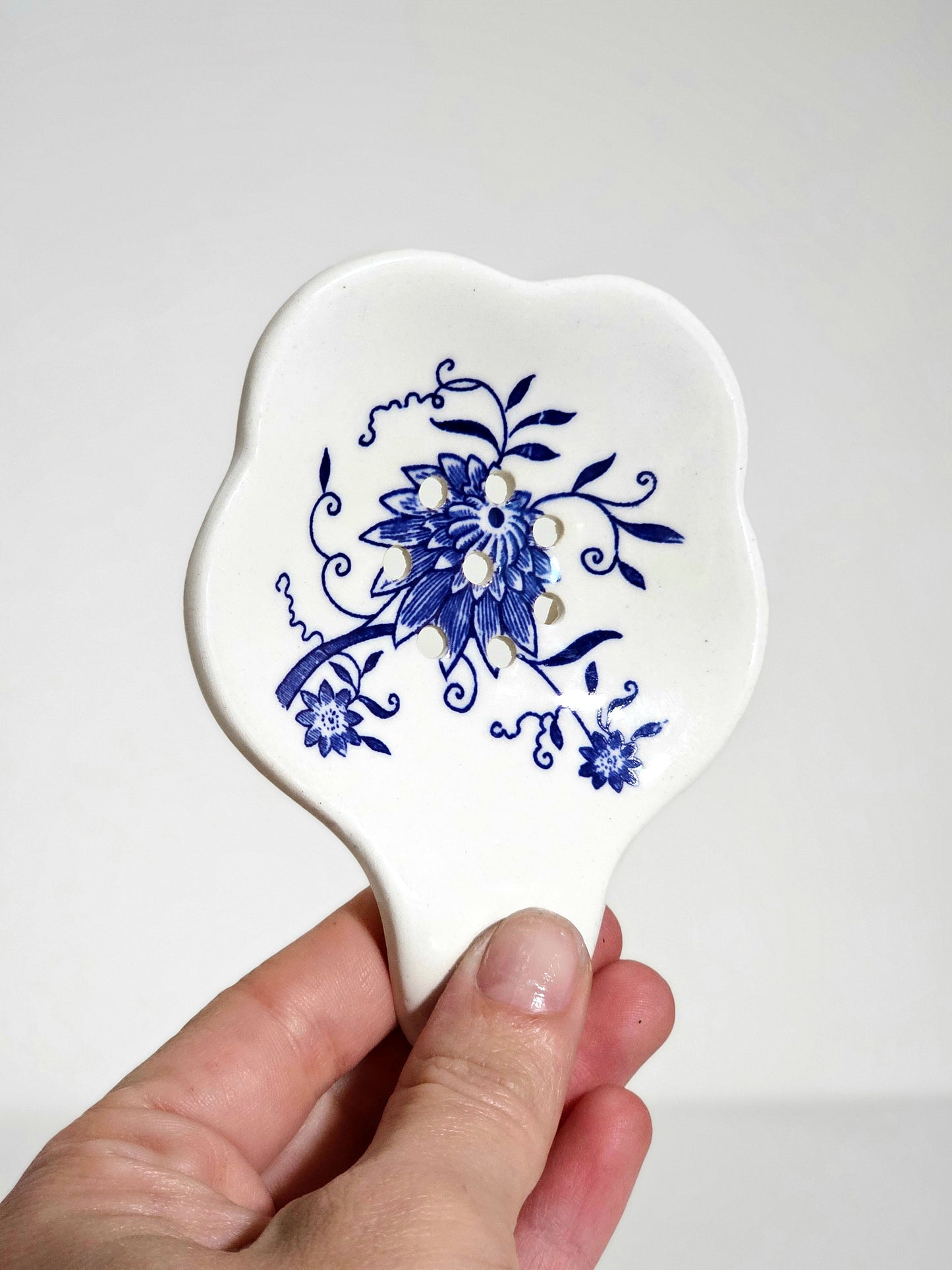 Transferware Ceramic Tea Strainer