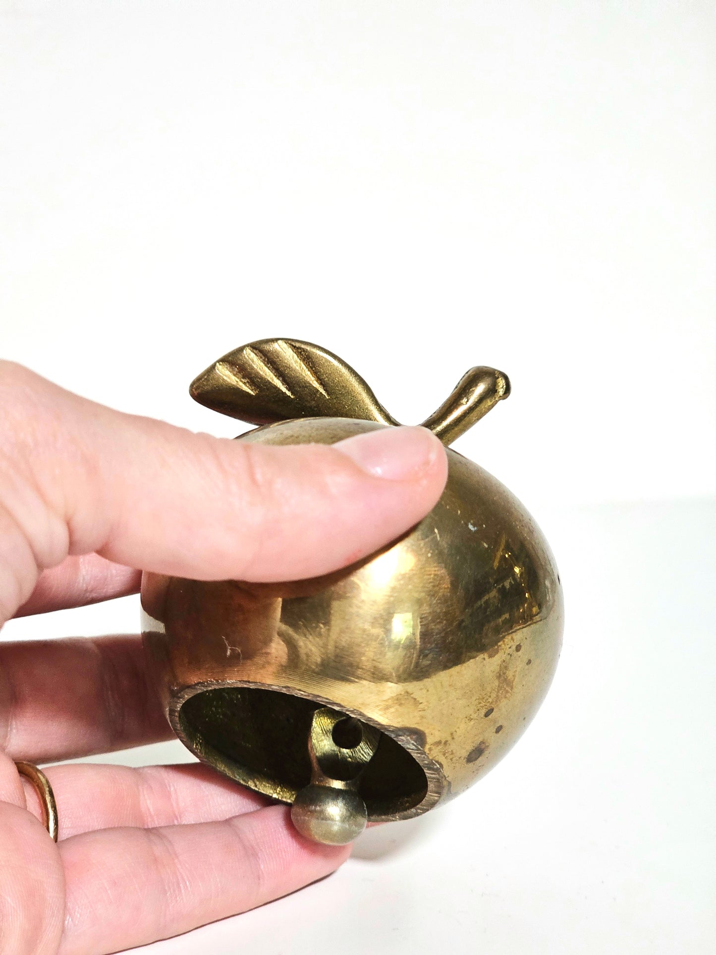 Stemmed Brass Apple Bell with Leaf