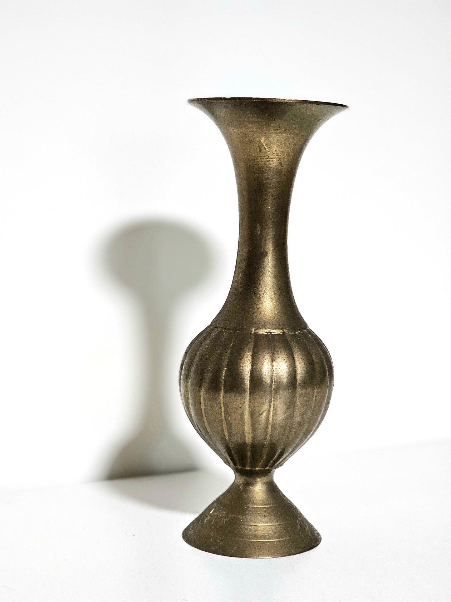 Italian Urn Style Ribbed Brass Vase