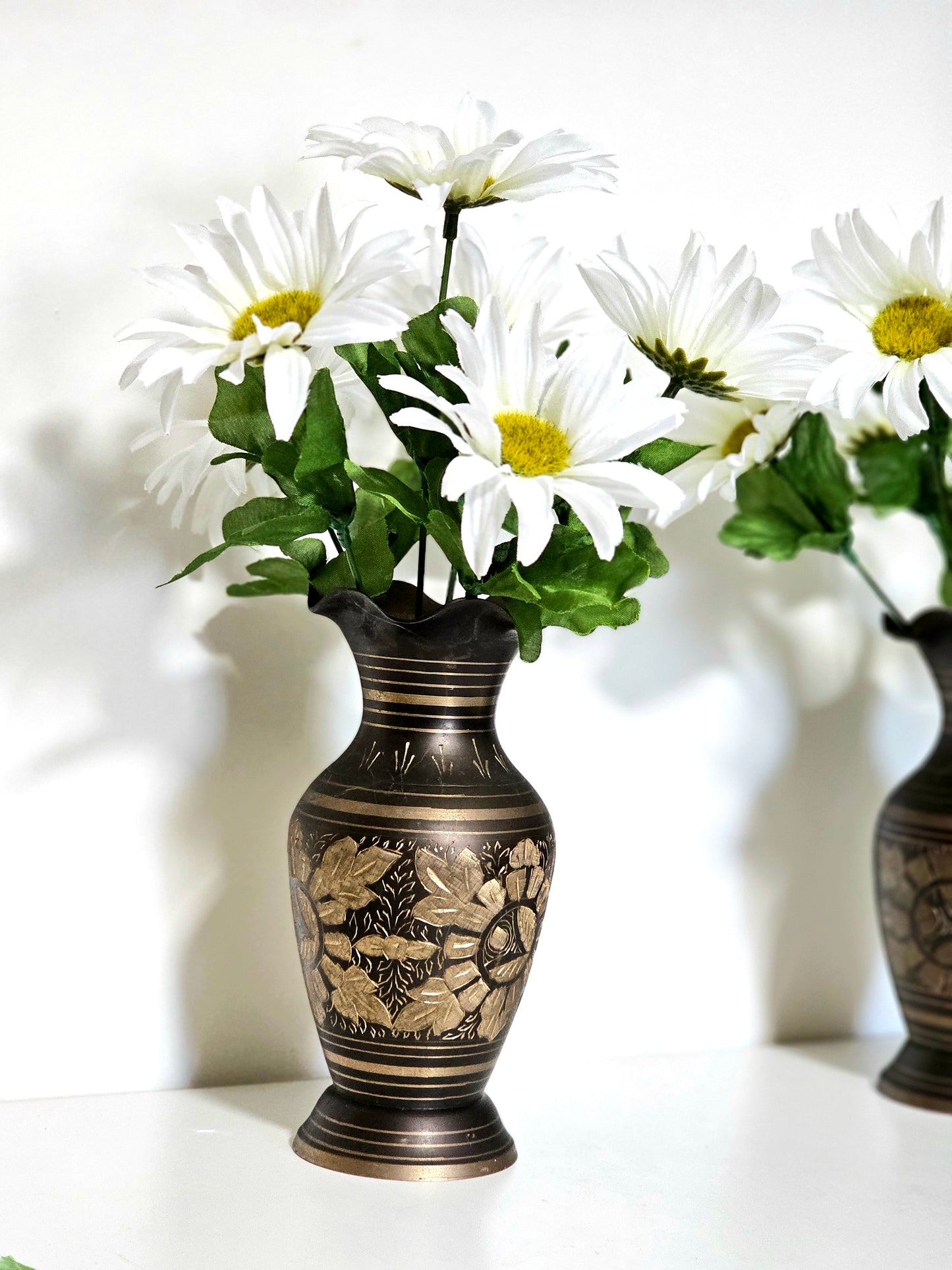 Etched Two-Toned Brass Vases