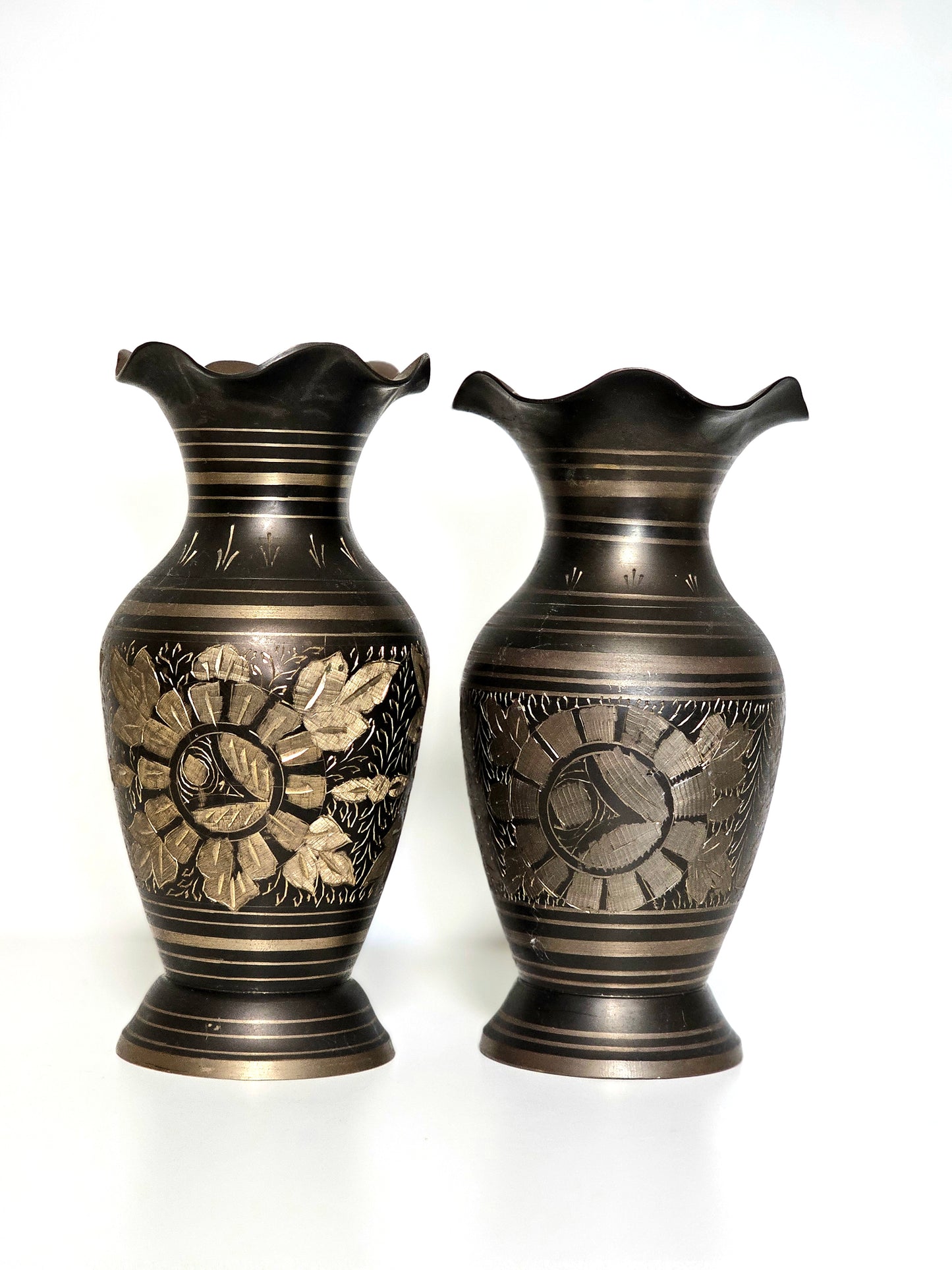 Etched Two-Toned Brass Vases