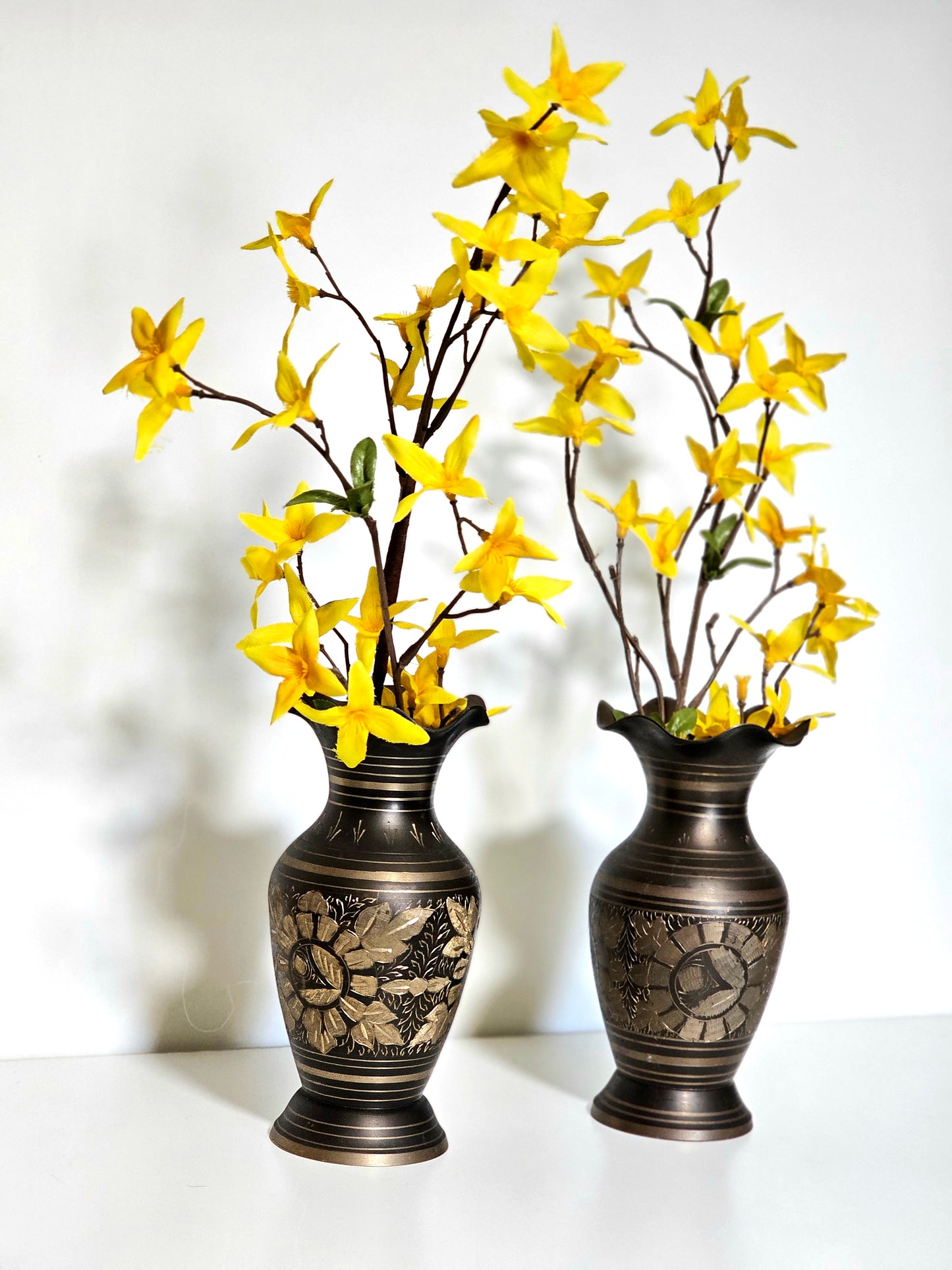 Etched Two-Toned Brass Vases