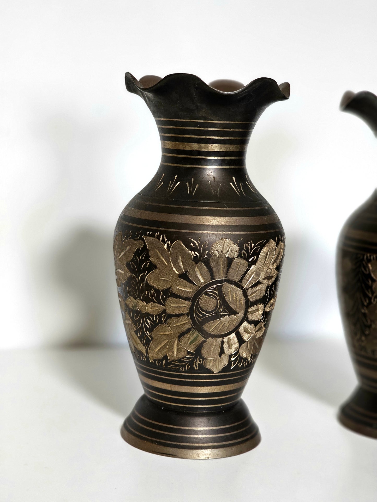 Etched Two-Toned Brass Vases