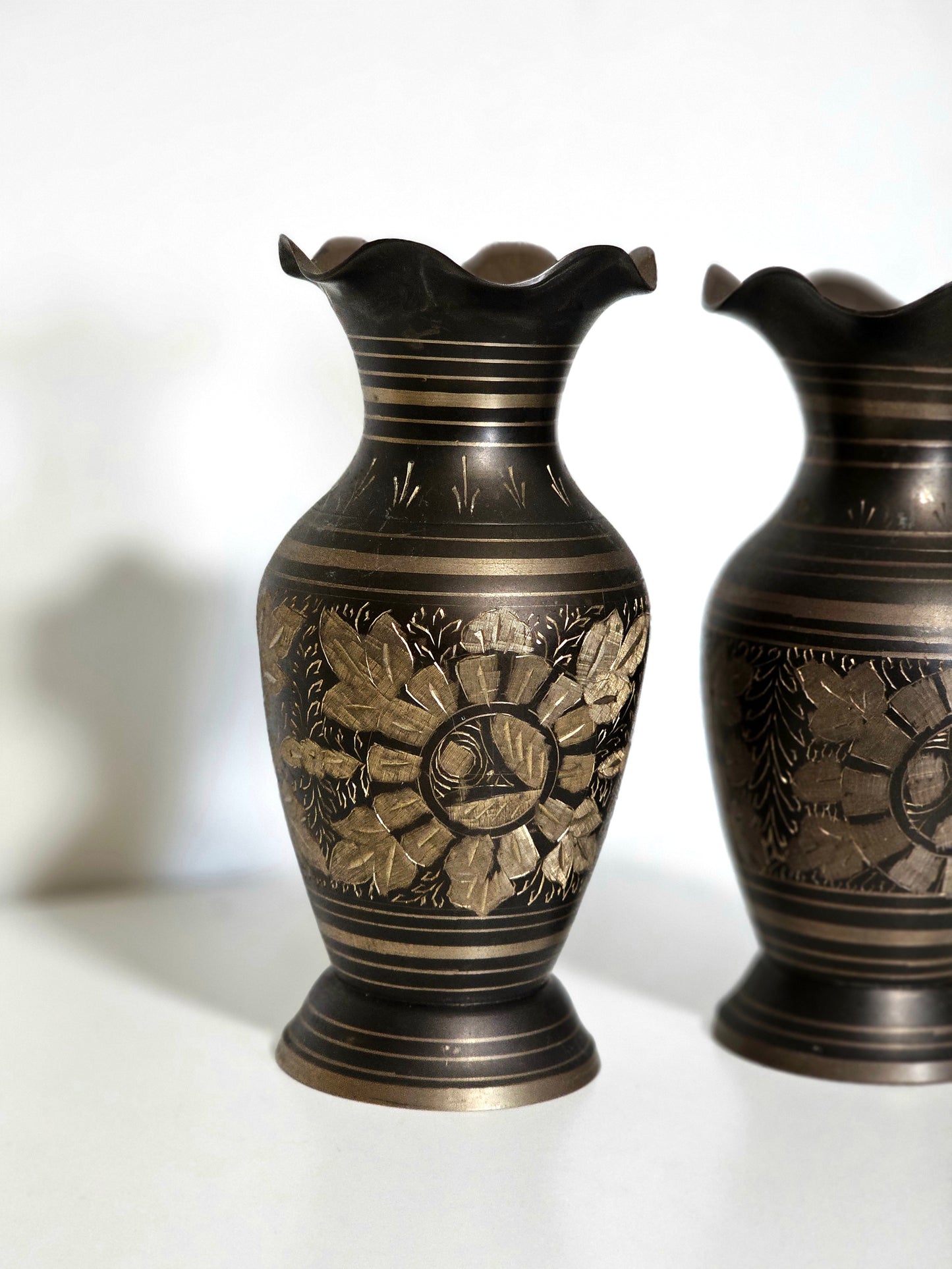 Etched Two-Toned Brass Vases