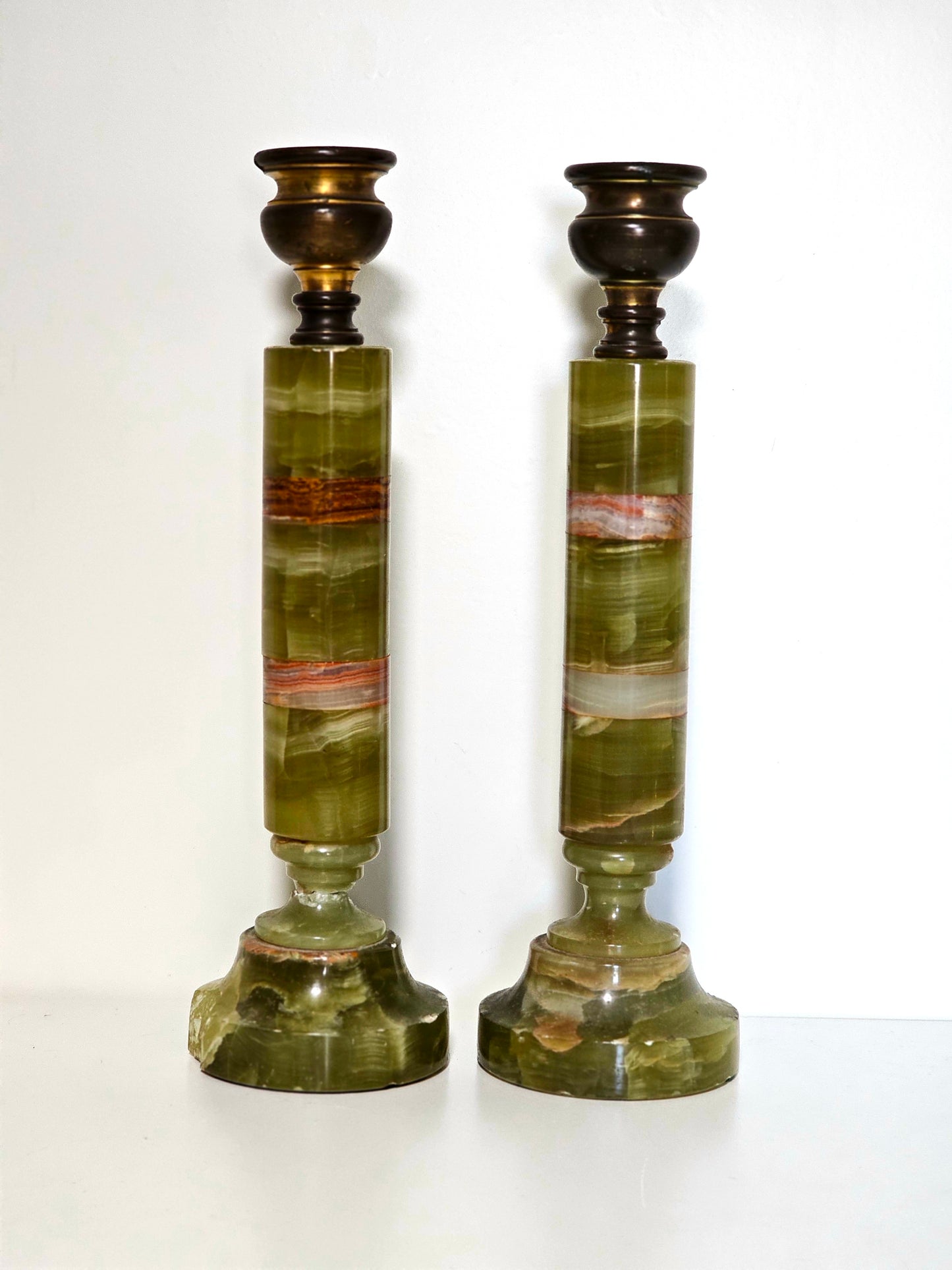 Green Onyx & Marble Stacked Candlesticks