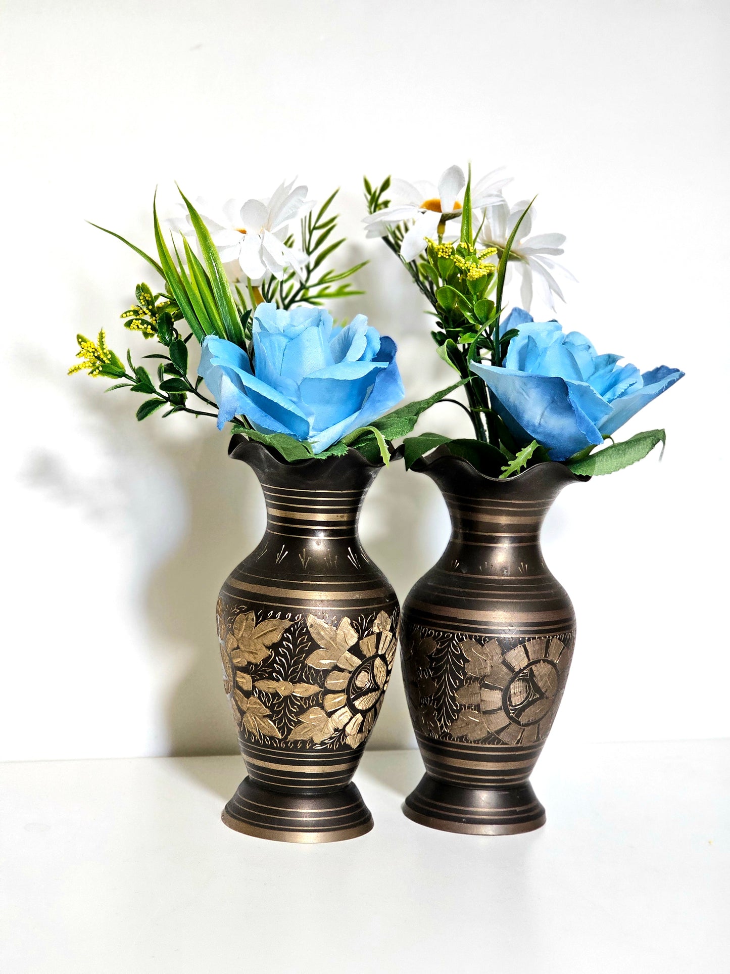Etched Two-Toned Brass Vases