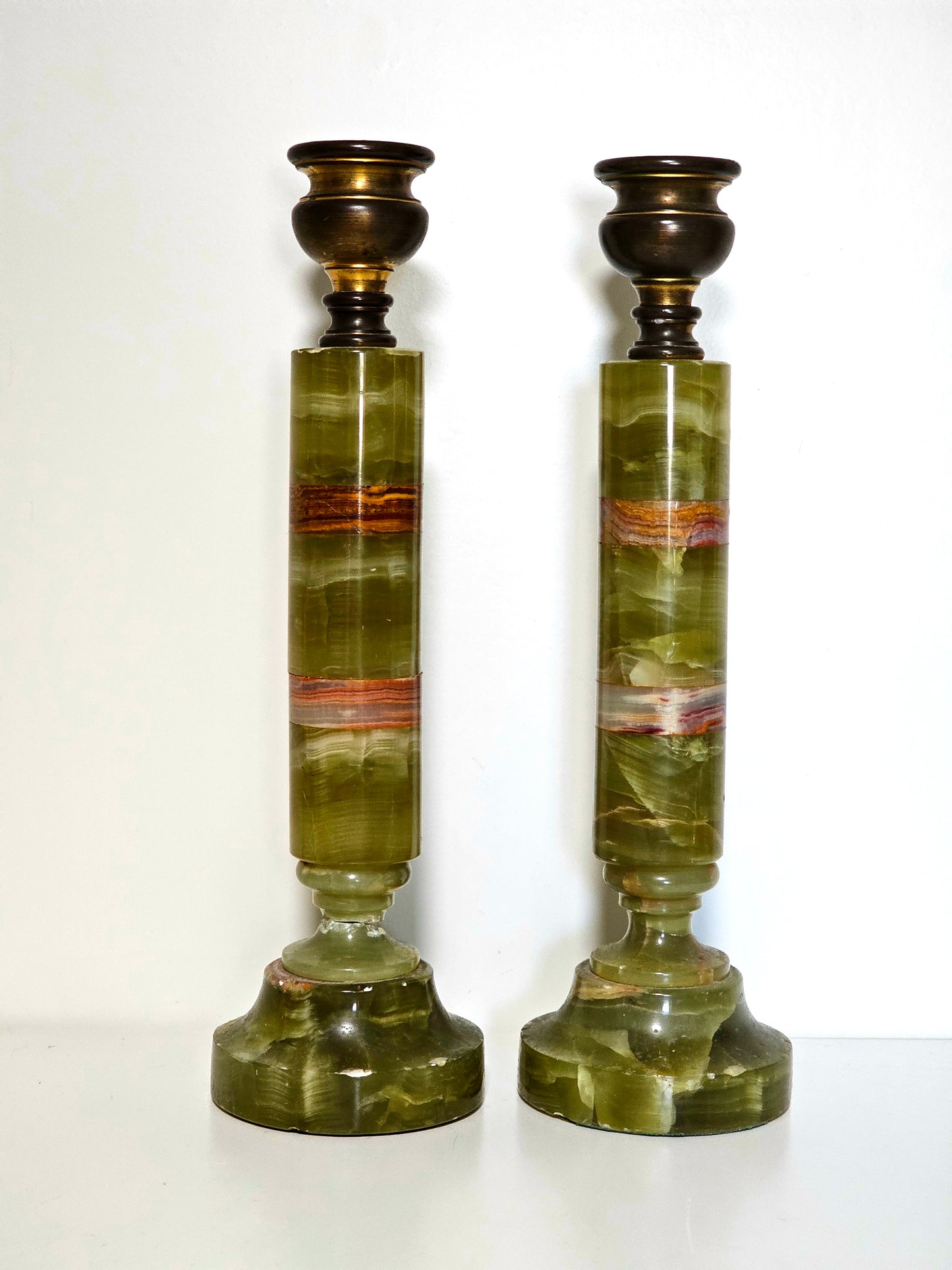 Green Onyx & Marble Stacked Candlesticks