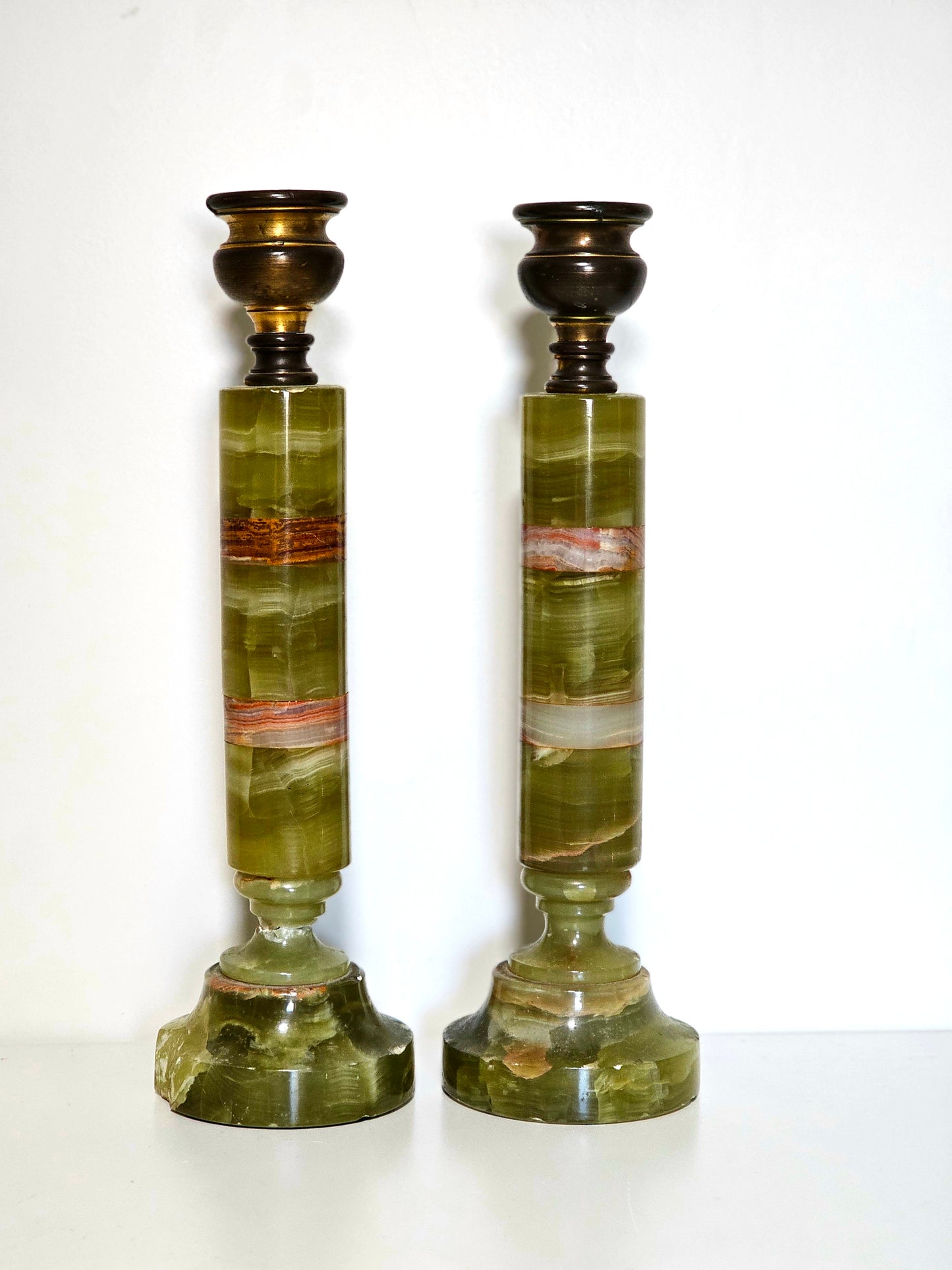 Green Onyx & Marble Stacked Candlesticks