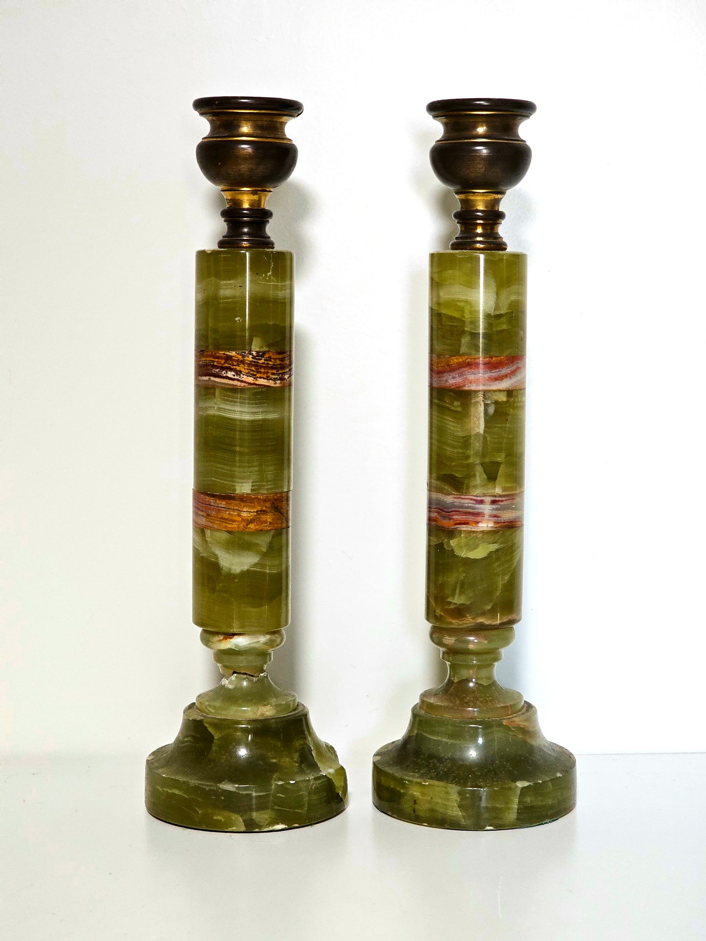 Green Onyx & Marble Stacked Candlesticks