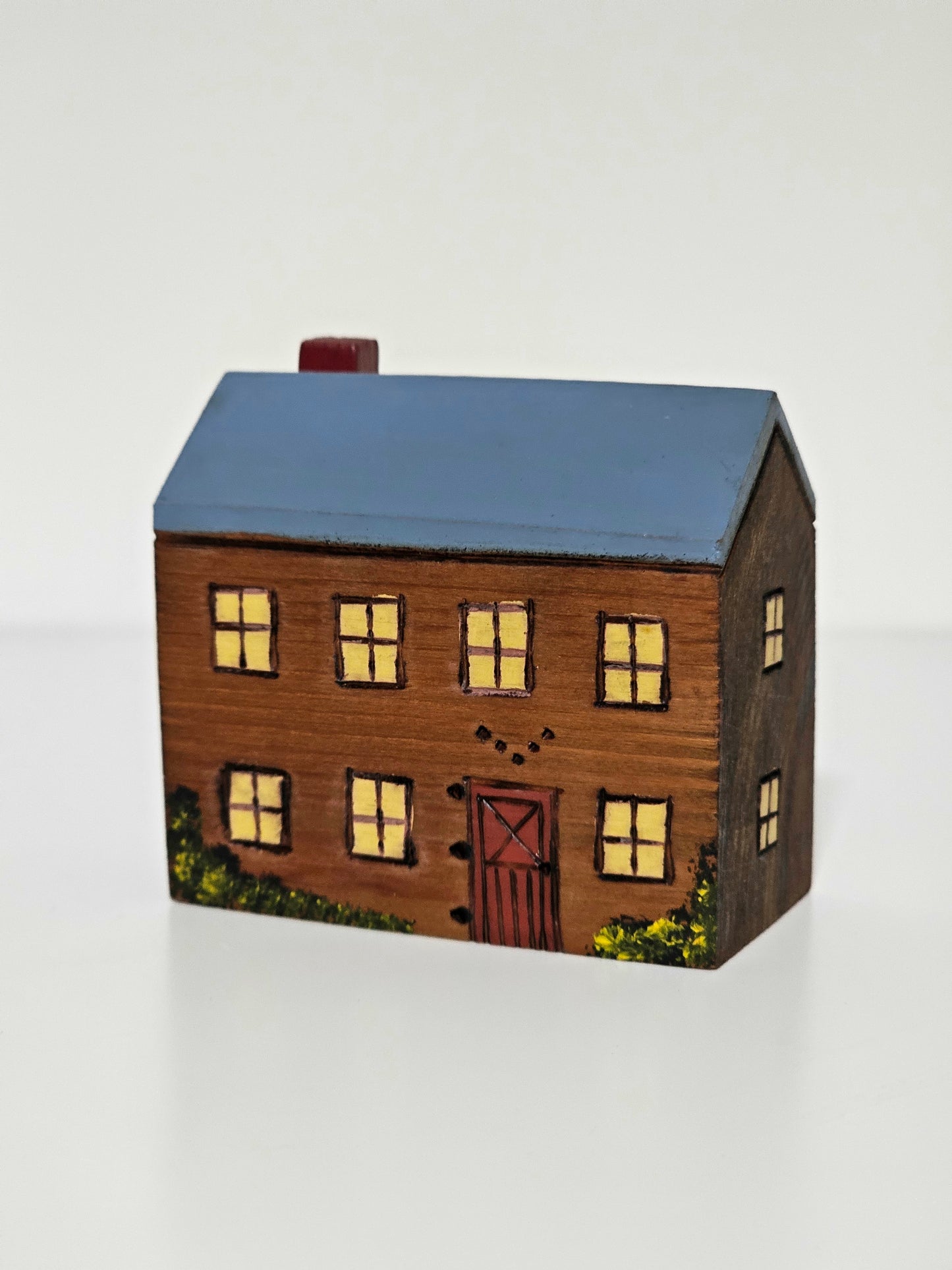 Blue Roof Handmade Folk Art Wooden House