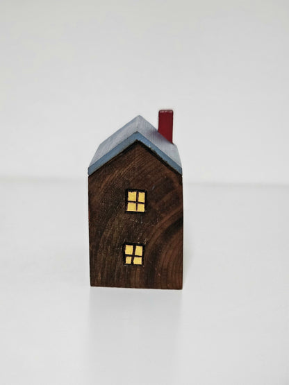 Blue Roof Handmade Folk Art Wooden House