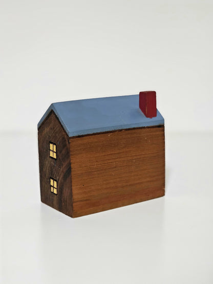 Blue Roof Handmade Folk Art Wooden House