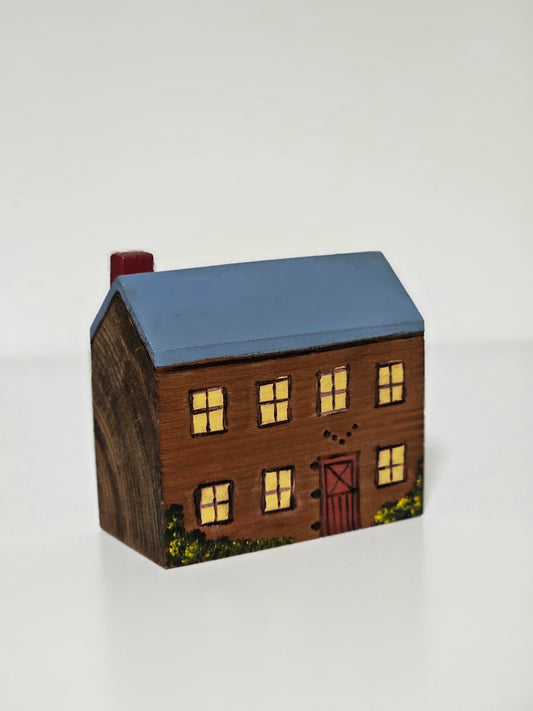 Blue Roof Handmade Folk Art Wooden House