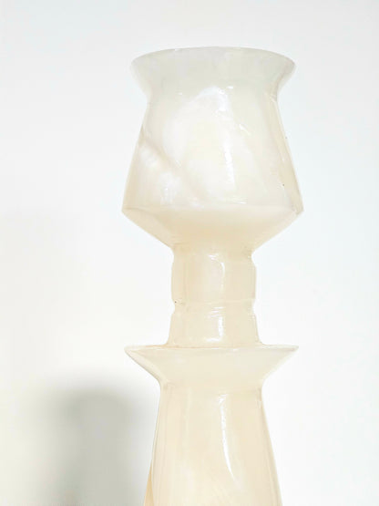 Carved Alabaster Candlestick Pair