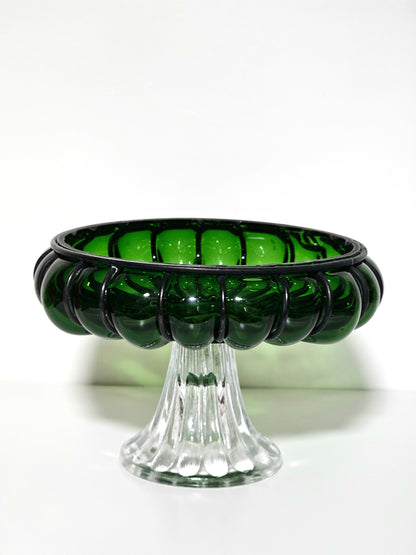 Emerald Caged Glass Pedestal Compote