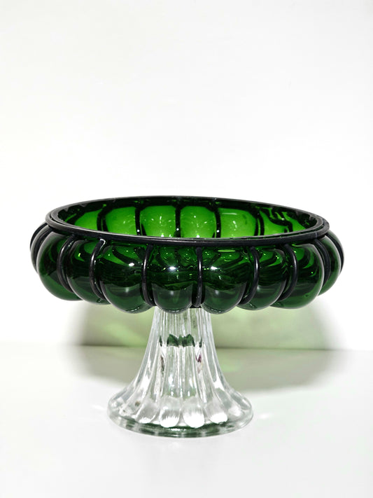 Emerald Caged Glass Pedestal Compote