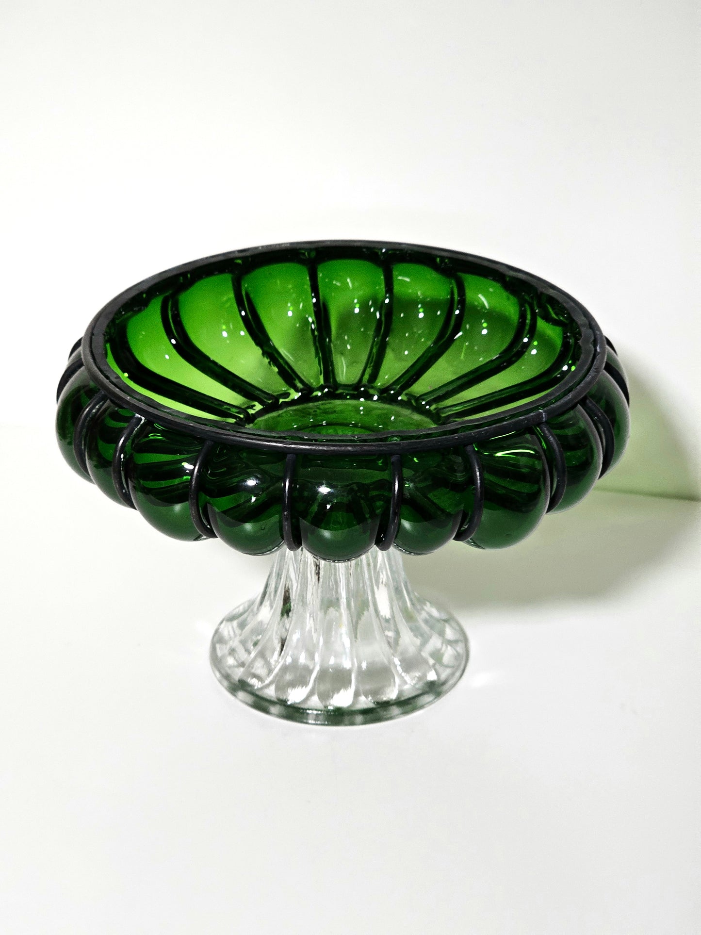 Emerald Caged Glass Pedestal Compote