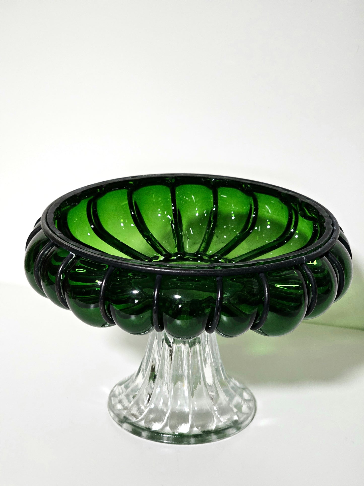 Emerald Caged Glass Pedestal Compote