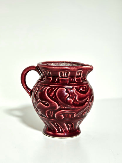 Early American Maroon Pottery Pitcher