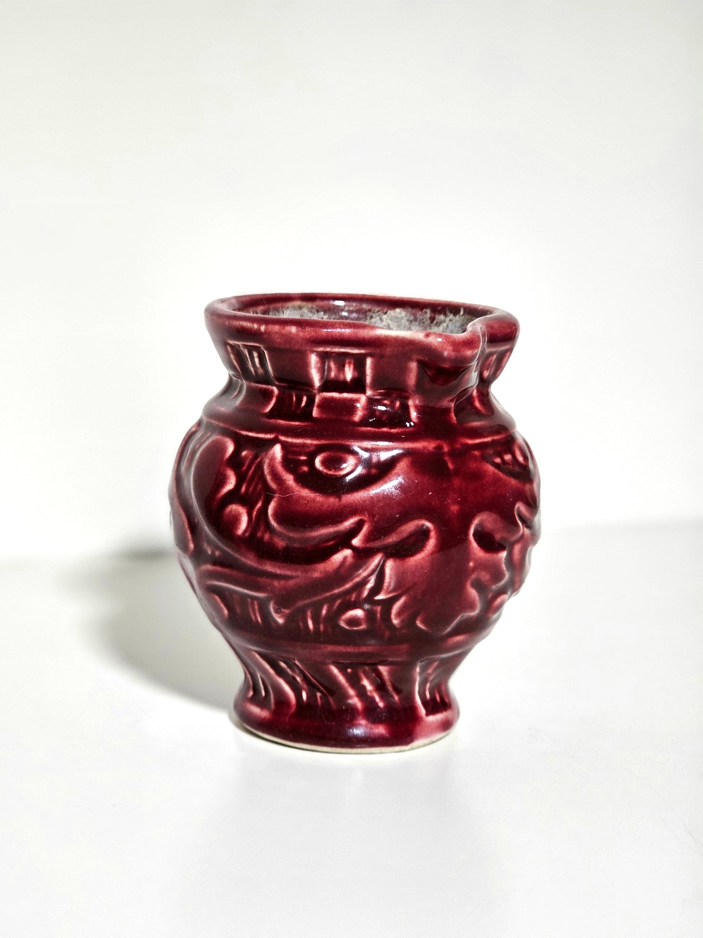 Early American Maroon Pottery Pitcher